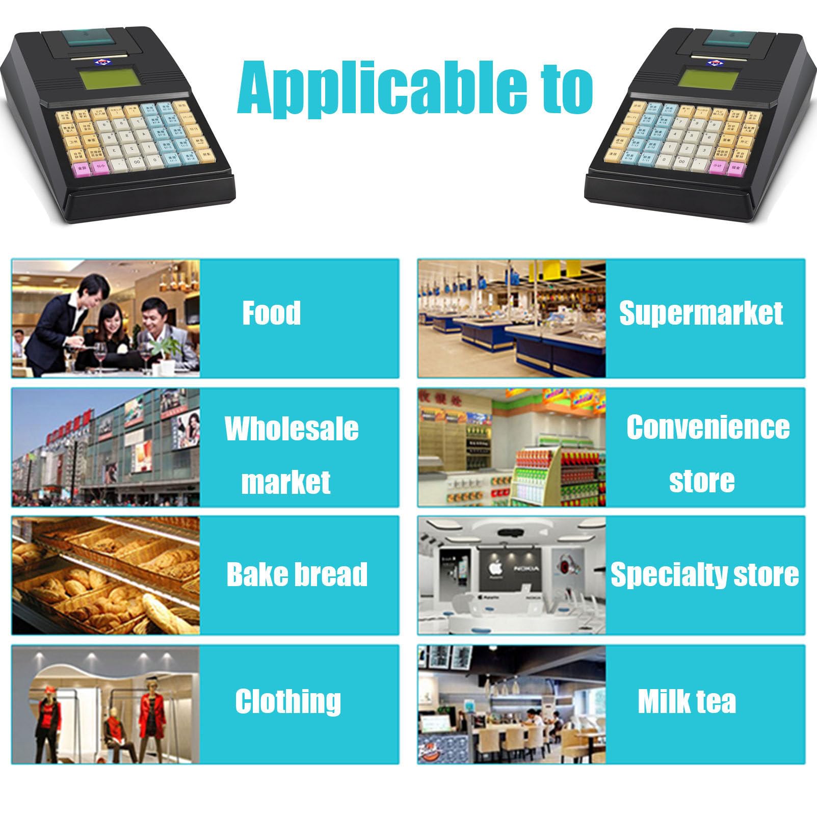 Elektronische Kasse 40 Schlüssel POS Casher Einzelhandel Digital LED Anzeige für Handel, Kiosk, Friseur, Bäckereien,Black