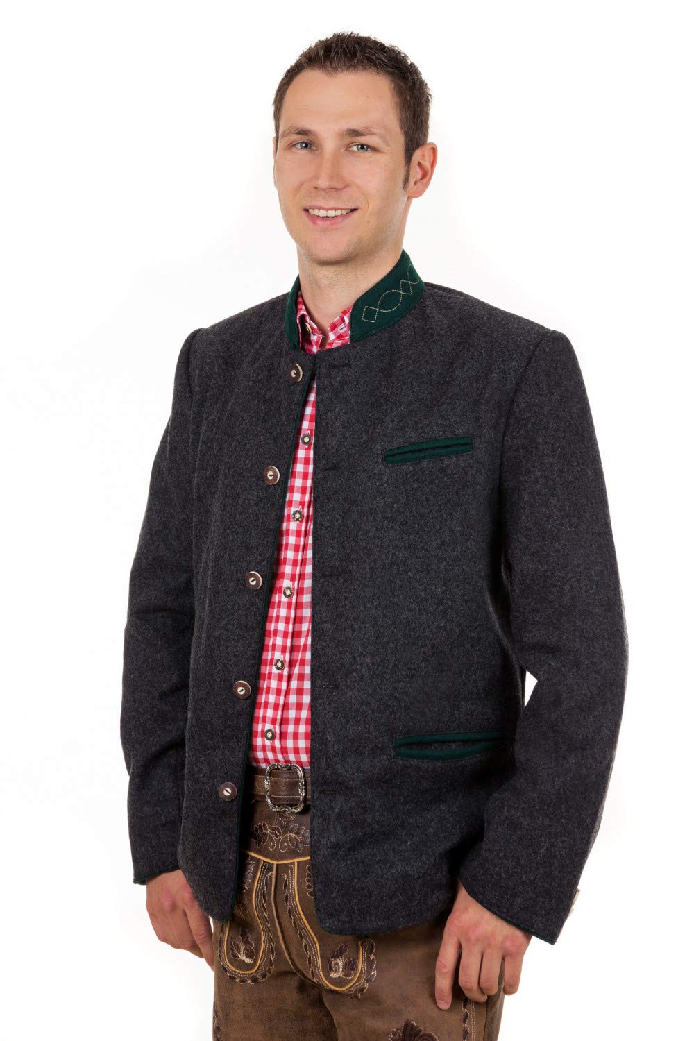Edelnice Trachtenmode Klassischer Trachtenjanker Trachten Jacke Xaver anthrazit grün Gr. 46-62 (XL)