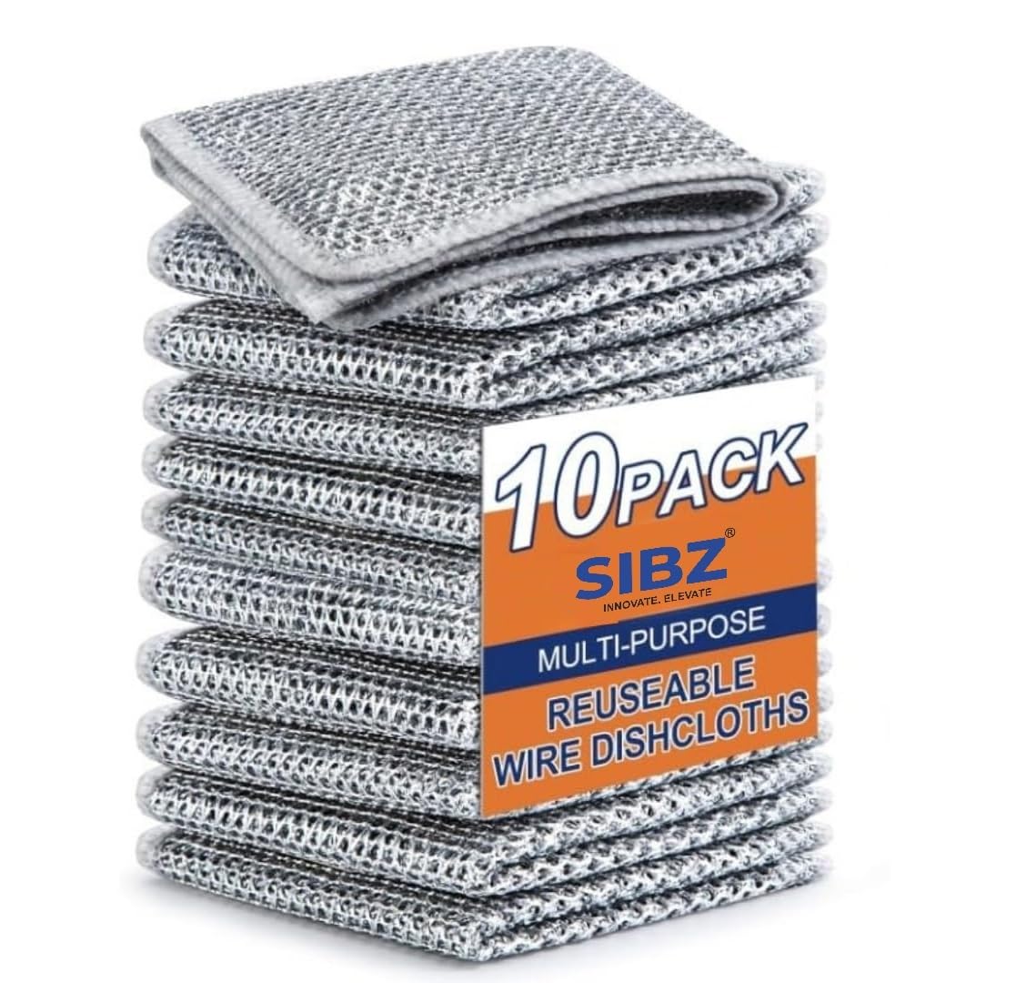 SIBZ Multipurpose Wire Dishwashing Rags for Wet and Dry Stainless Steel Scrubber Non-Scratch Wire Dishcloth for Washing Dishes Sinks Counters Easy Rinsing Machine Washable Pack 10 (10) (B0DF679Q1D) Amazon Price History, Amazon Price Tracker