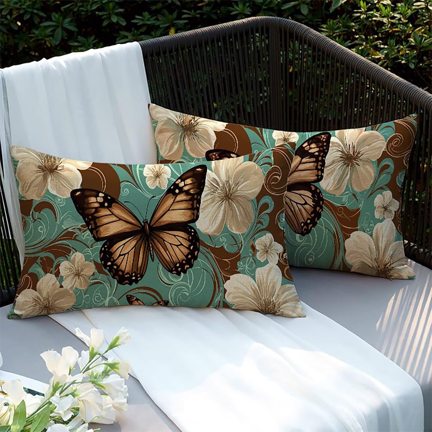 Housses de coussins lin 75x50cm contre humidité taie extérieure lit