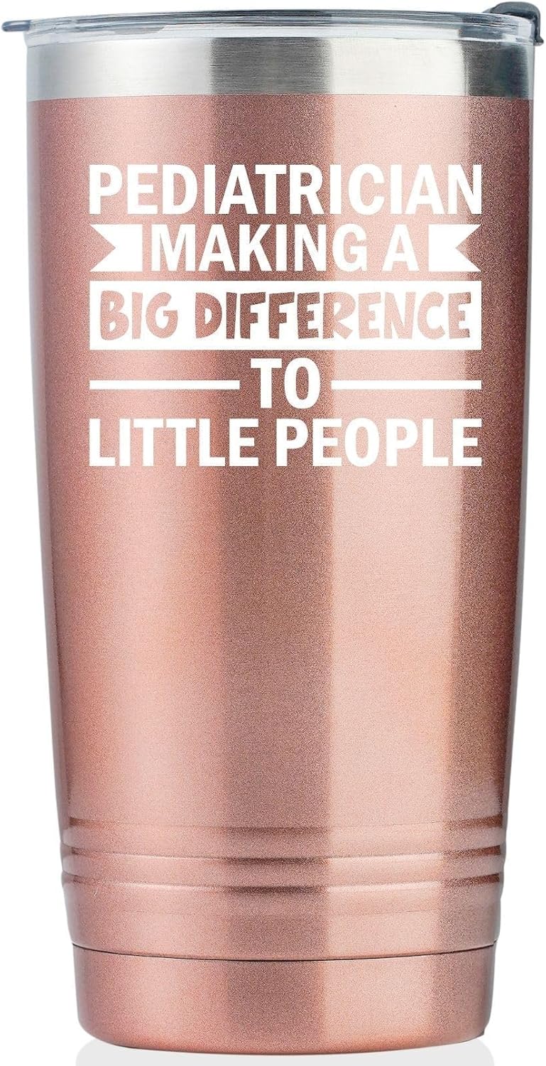 Onebttl Pediatrician Gifts for Women, Pediatrics Doctors, Nurses, Coworkers - Making A Big Difference to Little People - Stainless Steel Tumbler 20oz Rose Gold