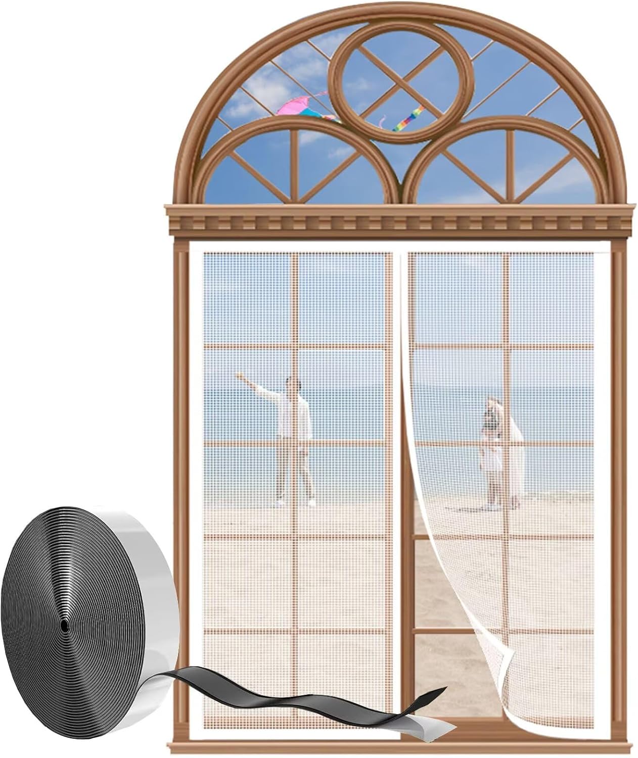 Magnetic Window Screen, W90 x H195cm(35.4x76.7in) Window net Fiberglass Mesh for Supermarket/Shopping mall/Dining Room/Restaurant,White