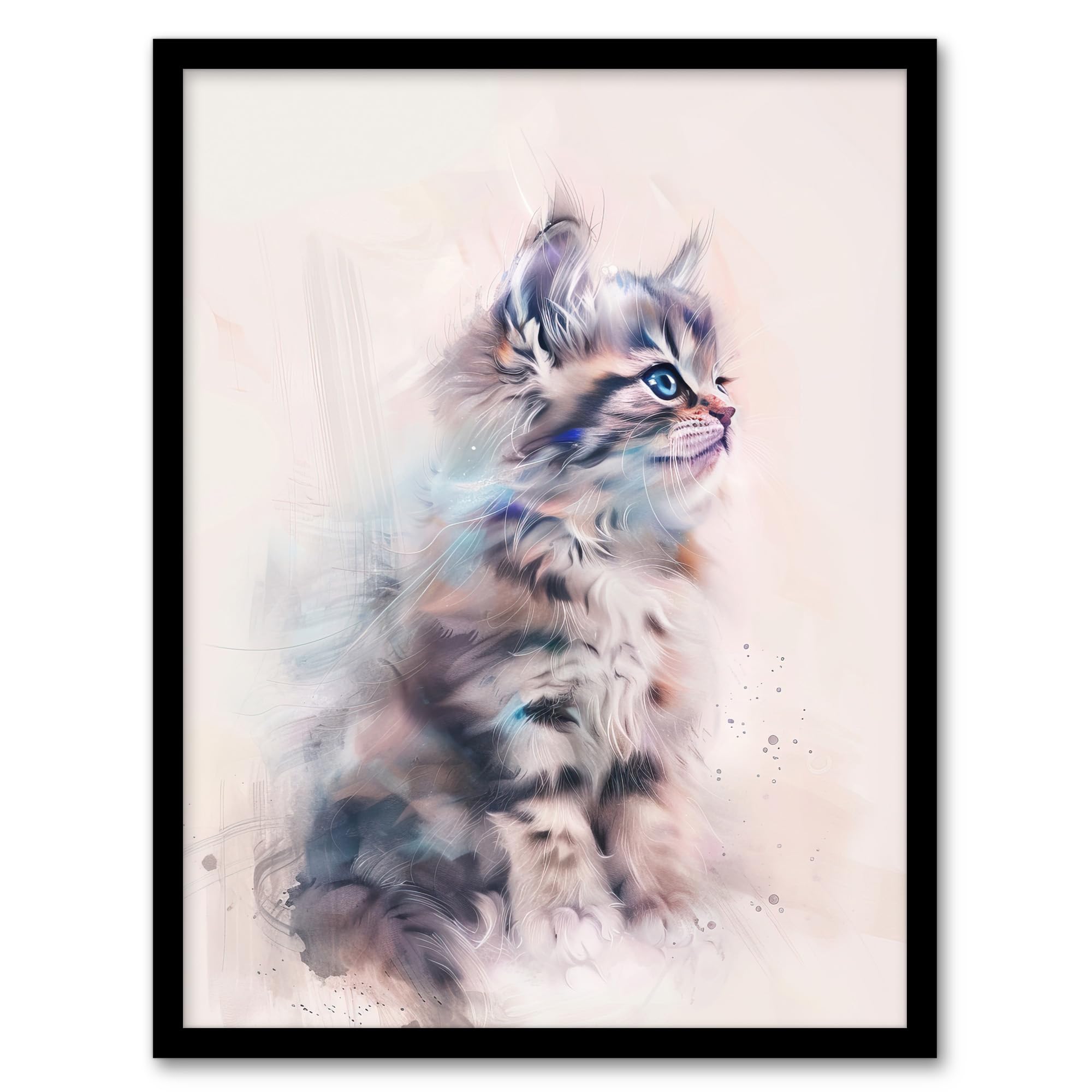 Ragdoll Kitten Watercolour Framed Art Print - Cute Fluffy Cat Lover Wall Art - A4 Size - Grey