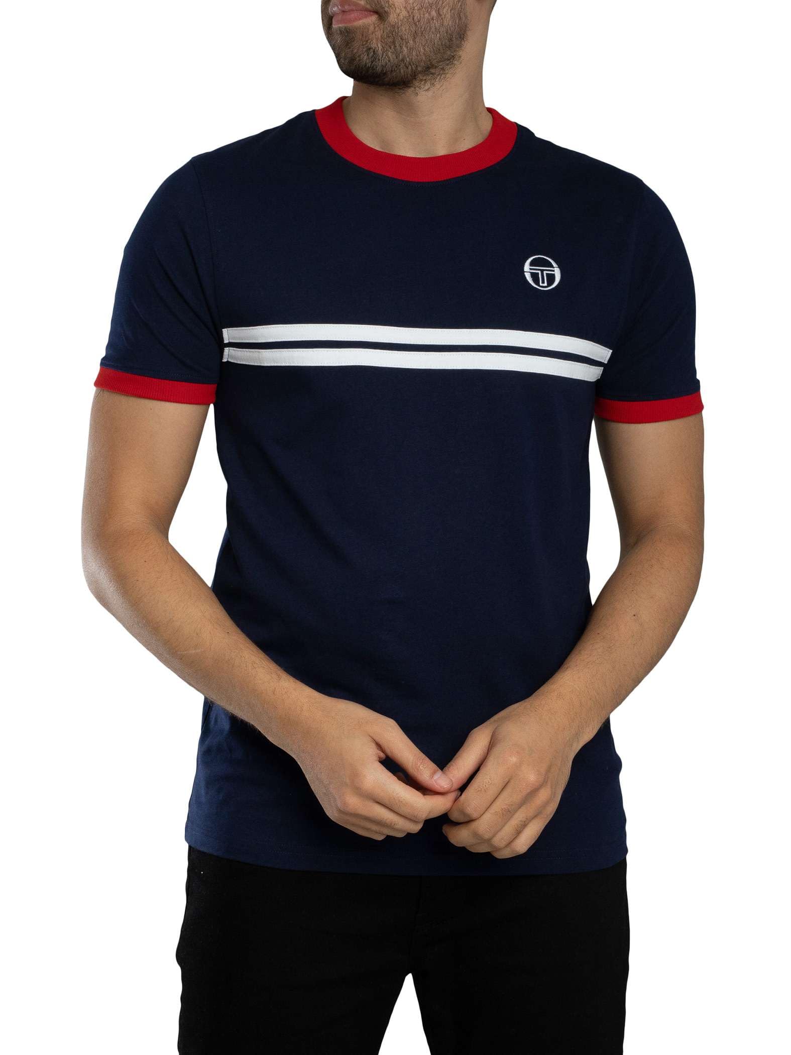 Sergio Tacchini Męski Koszulka Supermac, Maritime Blue/Adrenaline Rush/White