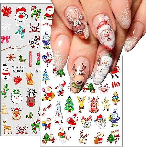 Miniatura 3 de 10 hojas de calcomanías de Navidad para decoración de uñas, 3D, copos de nieve, lindos dibujos animados, alce, Papá Noel, muñeco de nieve, pingüino,