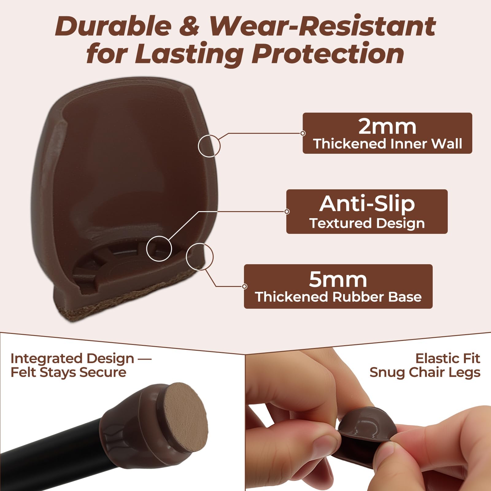 24 Pcs Chair Leg Floor Protectors, Small Round (Fit Diameter: 15-20mm), Extra Thick Felt Pads with Reinforced Base, Anti-Slip - Image 2