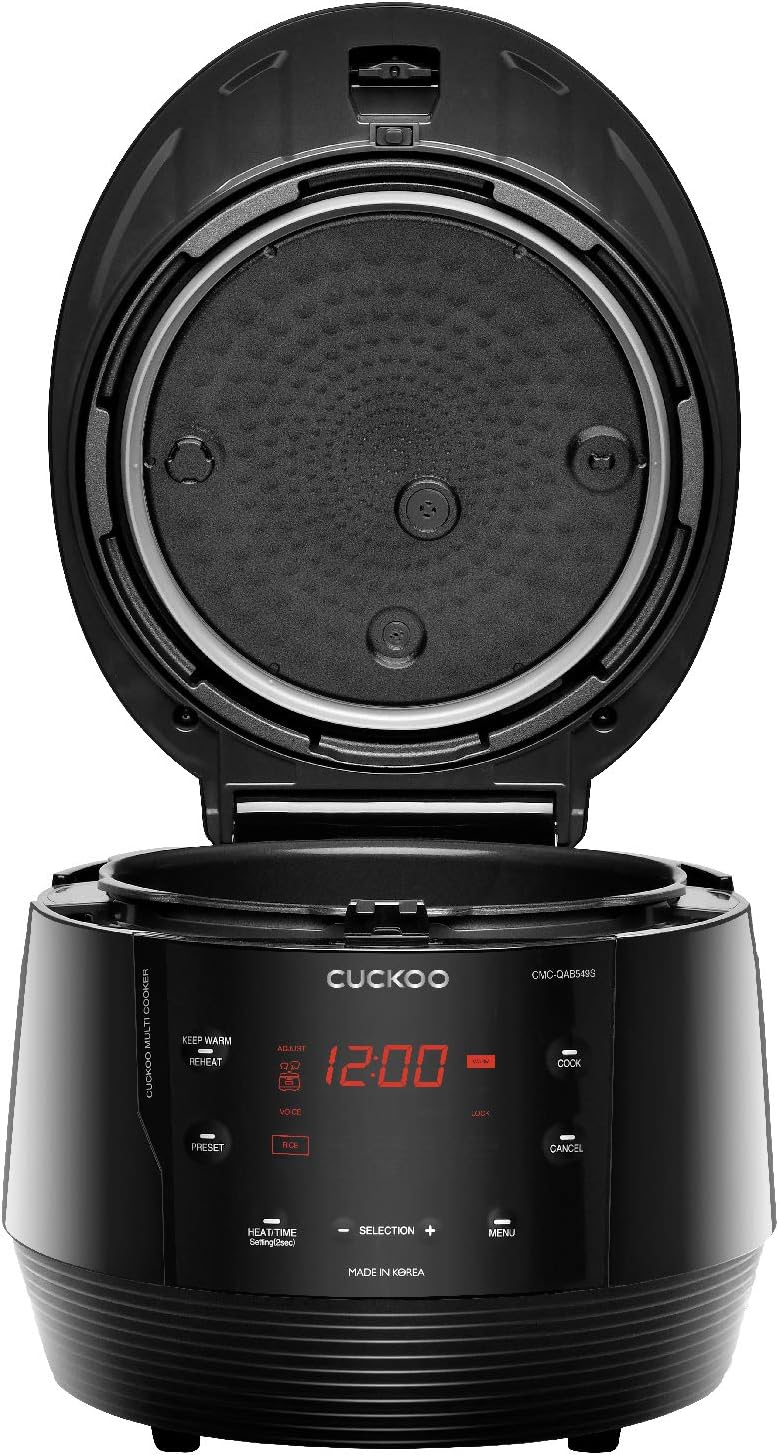 CUCKOO CMC-QAB549S Multicooker with lid open, showing inner pot and lid interior