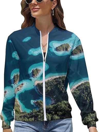 Bomber Leggero Donna Foresta Sole | Giacca Antivento Primavera Autunno Con Tasche | Casuale E Sportivo