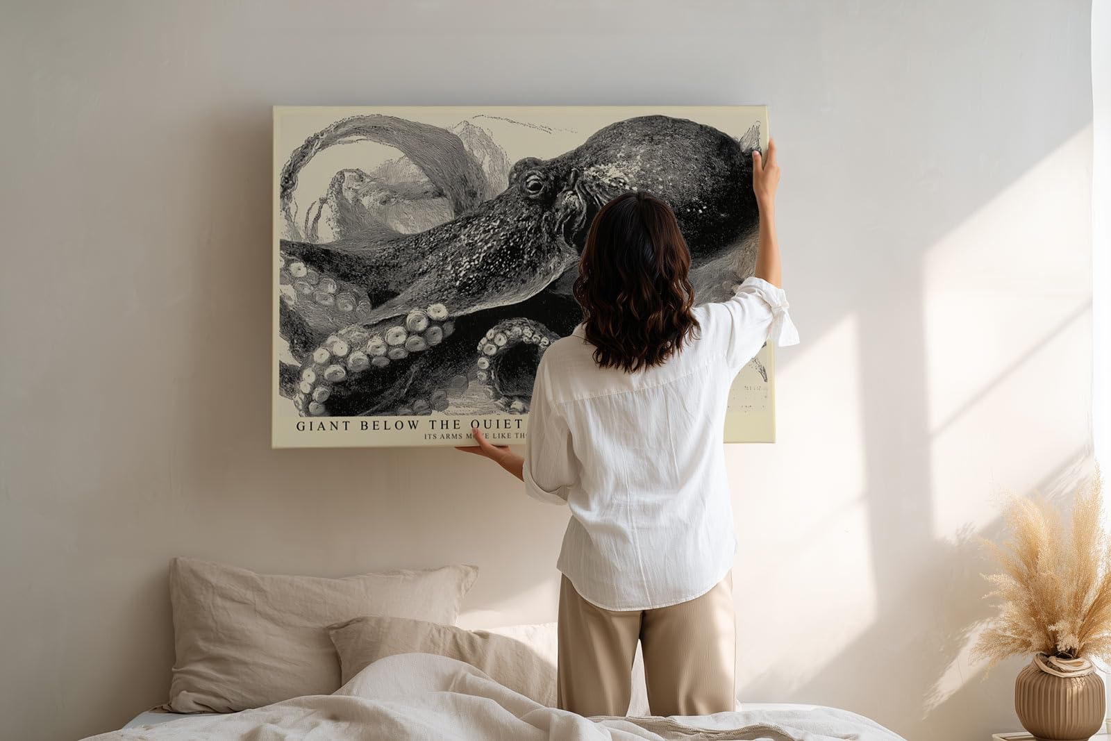 Paul Sinus Wandbild 150x100cm Oktopus Illustration Meereskunst Schwarz Weiss Vintage Naturstudie