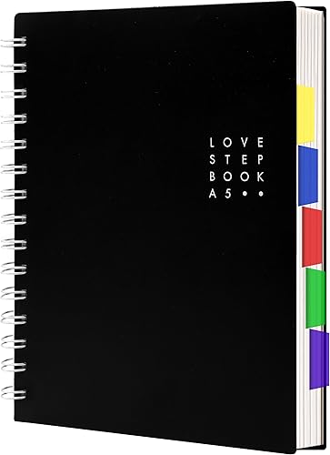 Cuaderno de 5 asignaturas con pestañas A5, cuaderno de rayas anchas con divisores, 246 páginas, cuadernos impermeables de tapa dura para el trabajo