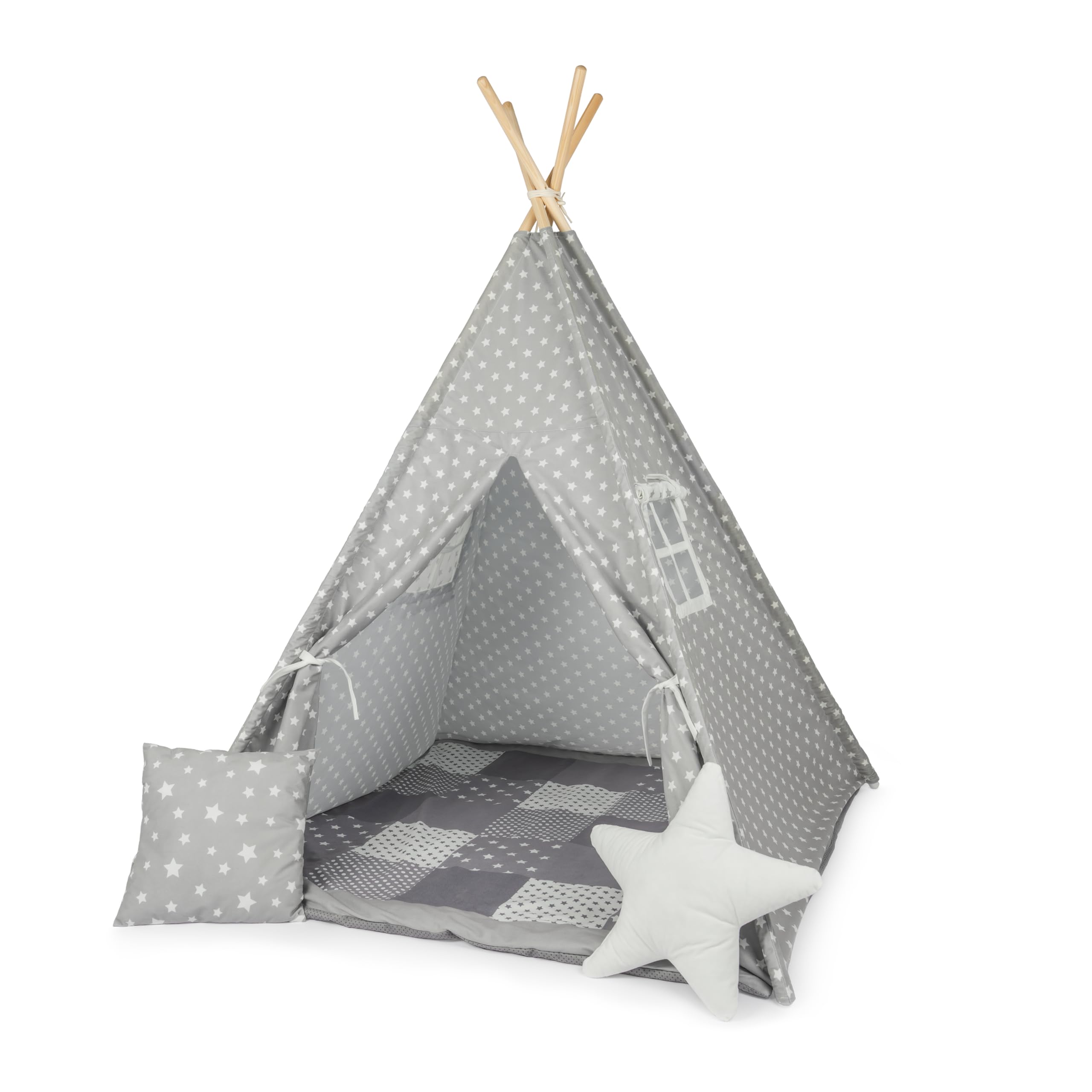 Paco Home Tente pour Enfants Tipi Chambre d'enfant Chambre De Jeu Intérieur Robuste Wigwam Différents Motifs, Couleur:Gris, Sets:avec Accessoires