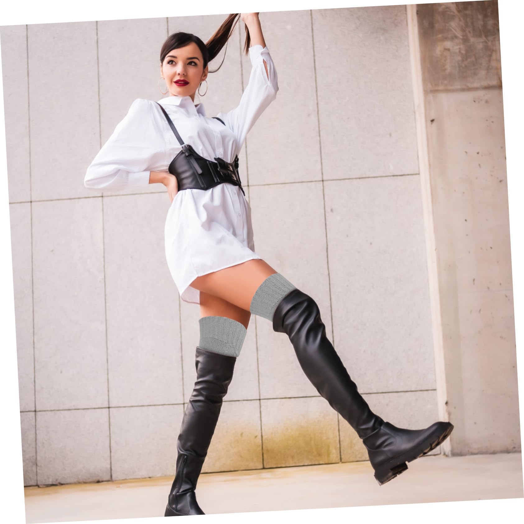 COLLBATH 2pares Calcetines Por Encima Rodilla Calcetines De Punto Para Mujer Calentadores De Piernas Para Invierno