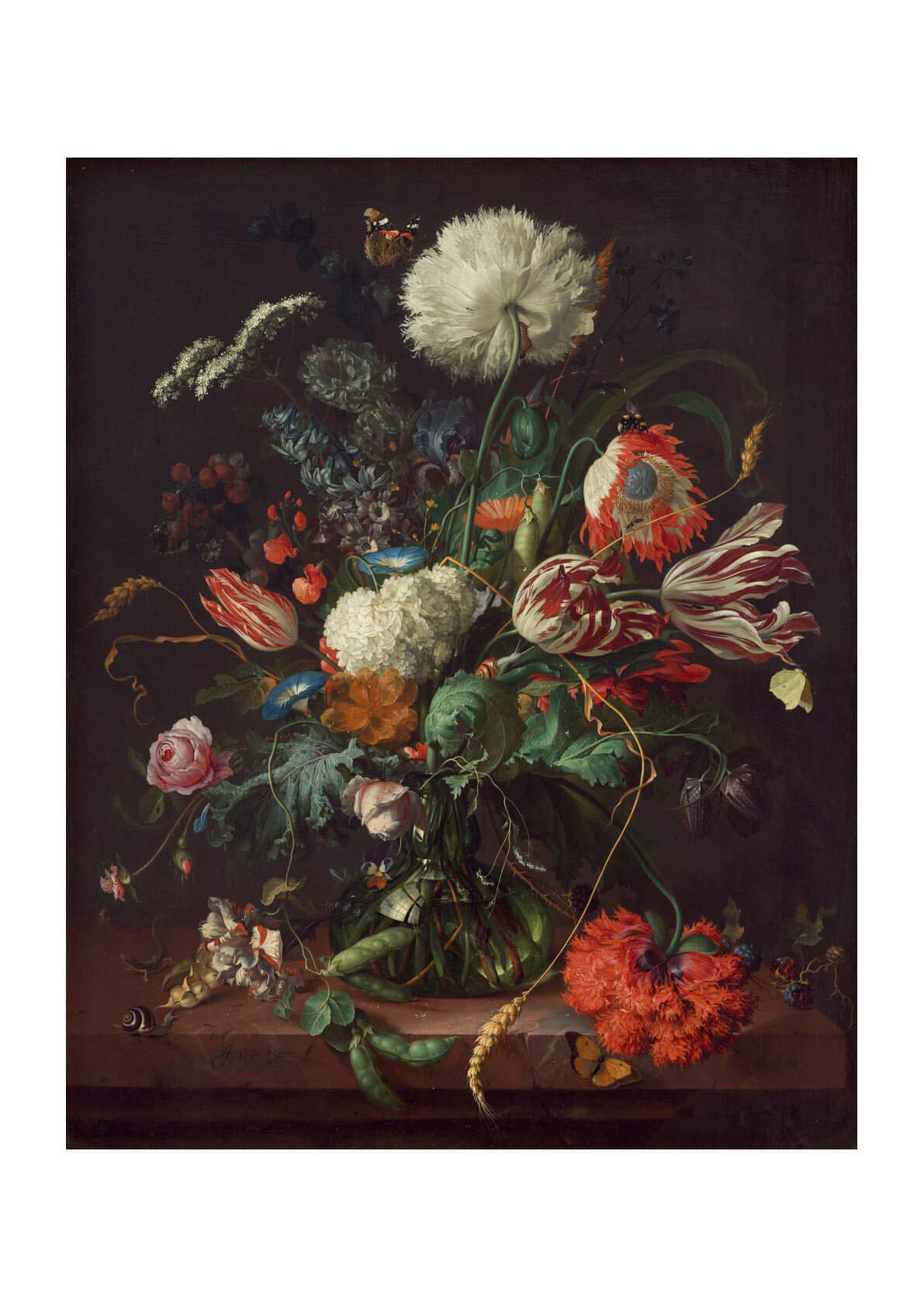 Vase of Flowers par Jan Davidsz De Heem grand tableau de maître mat encadré luxe