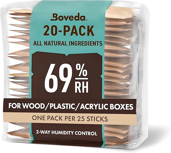 Boveda 69% Two-Way Humidity Control Packs For Plastic & Wood Humidifier Boxes & Zip Lock Bags Size 60 20 Pack Moisture Absorbers Humidifier Packs Hydration Packets in Resealable Bag