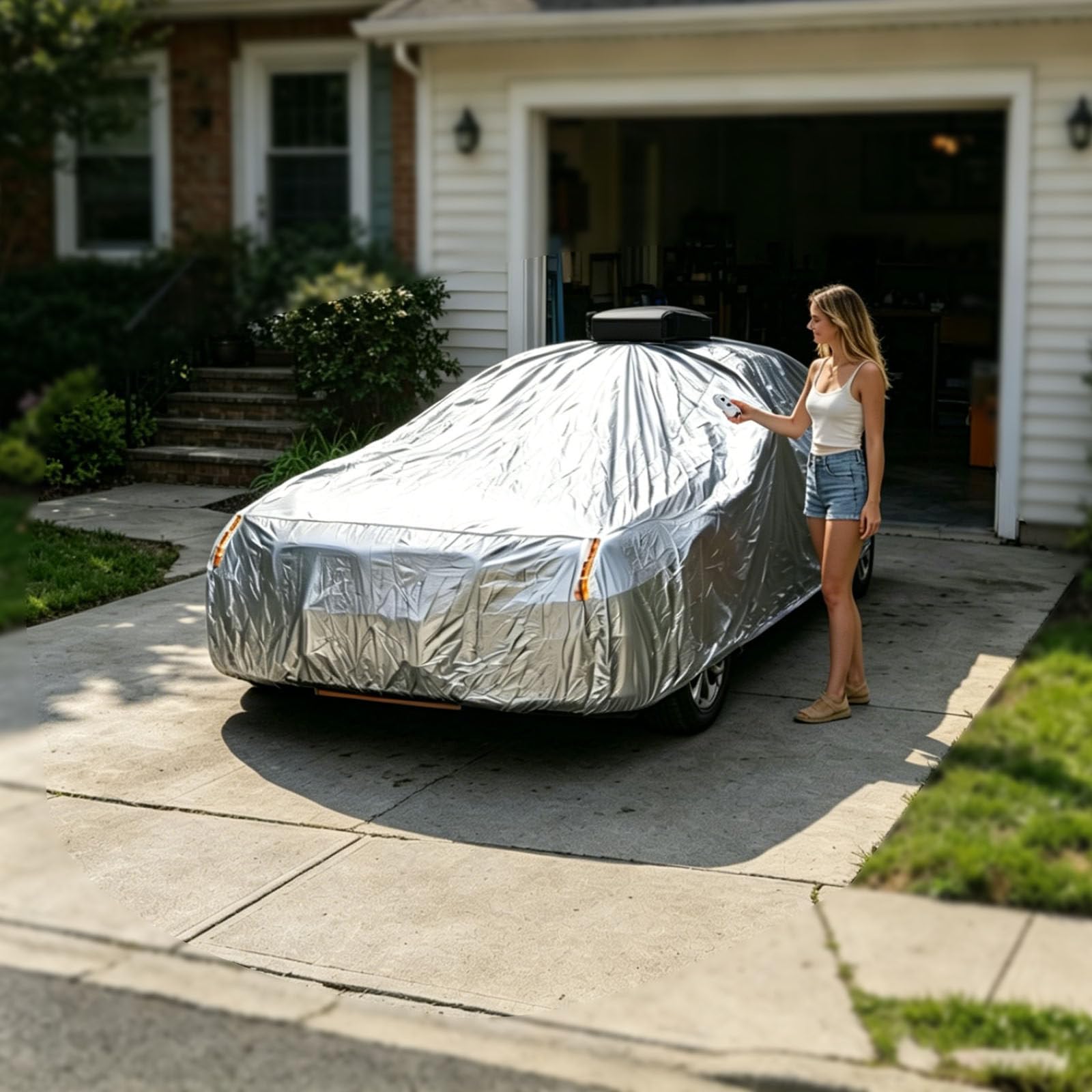 SEDAMORALLY 2026 New Model Solar Automatic Car Cover with Remote Control, Car Cover Solar Charging, Quick 10s Open, All-Weather Protection for Sedan SUV MPV, Multiple Sizes Black-YXXL