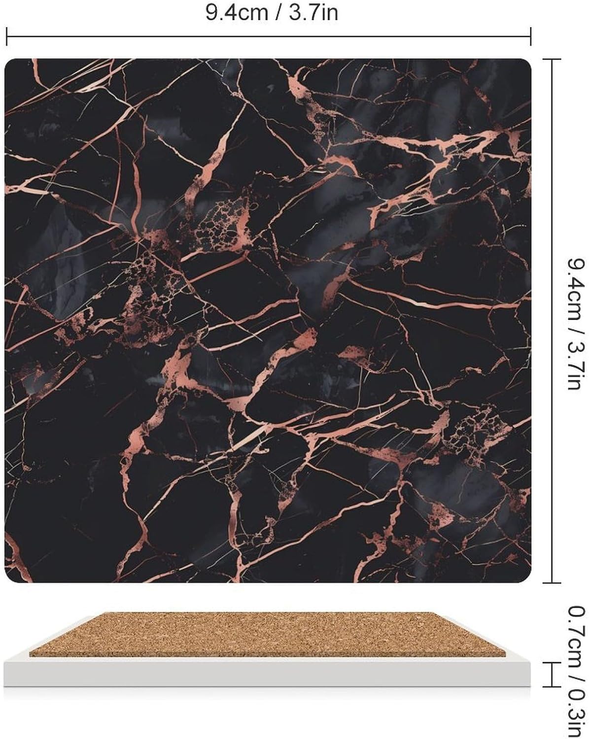 Rose Gold Foil Black Marble Coaster for Drinks Square Ceramic Table Coasters Stone Mat Crafts 6PCS Home Kitchen Decor