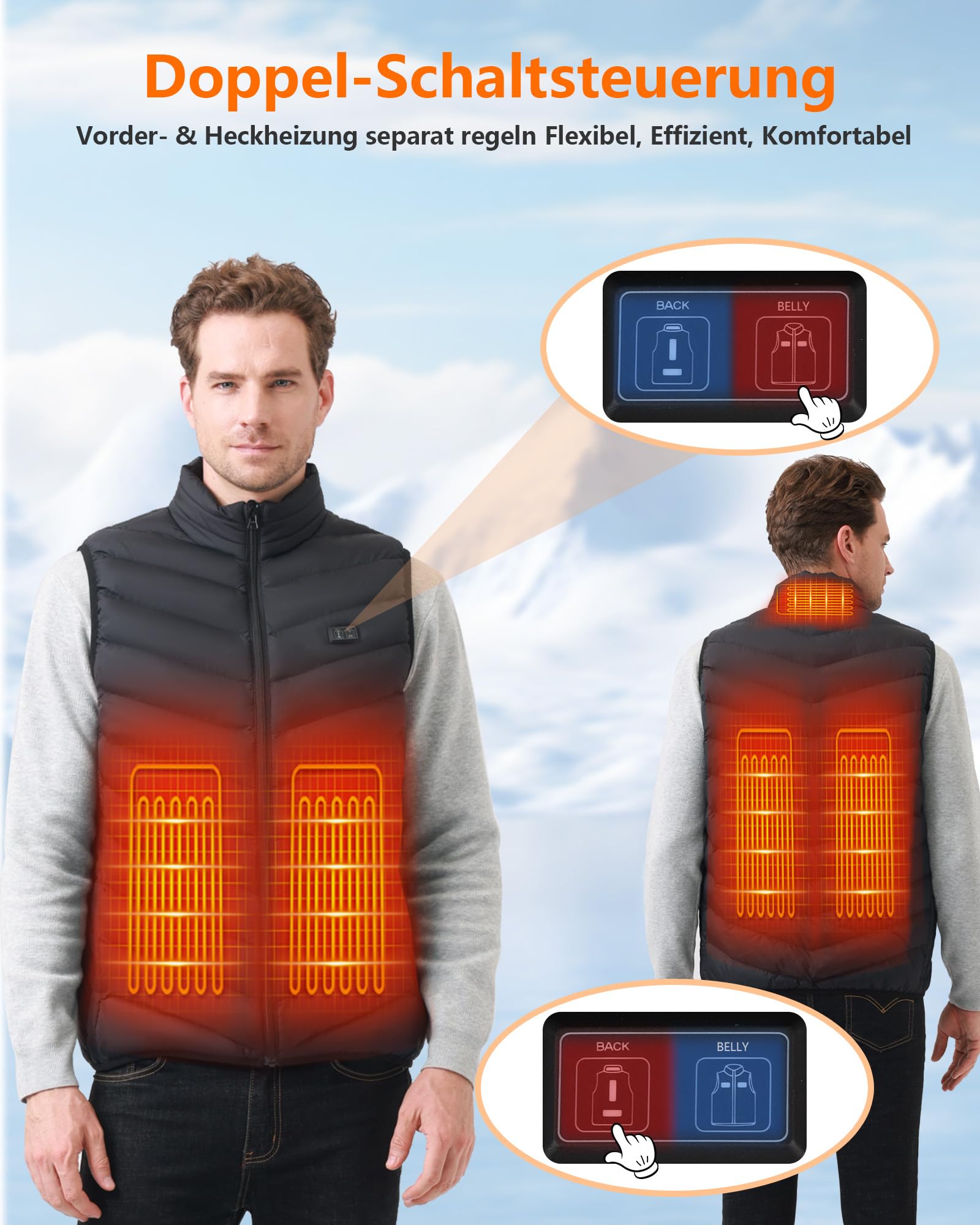 Beheizbare Jacke Herren und Damen, Winter Elektrische Herren Beheizte Jacke USB Lade Heizmantel Mit 5V 10000 mAh Akku, Warme Heizjacke für Outdoor Motorrad Wandern Skifahren Camping