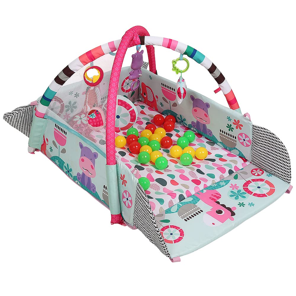 Tapis d'Éveil Bébé, Tapis de Jeu pour Bébé Avec Arches Amovibles 6 Jouets Multifonctionnels, Tapis de Jeux Bébé Polyvalent, Tapis d'éveil et de jeux-5 en 1-Rose