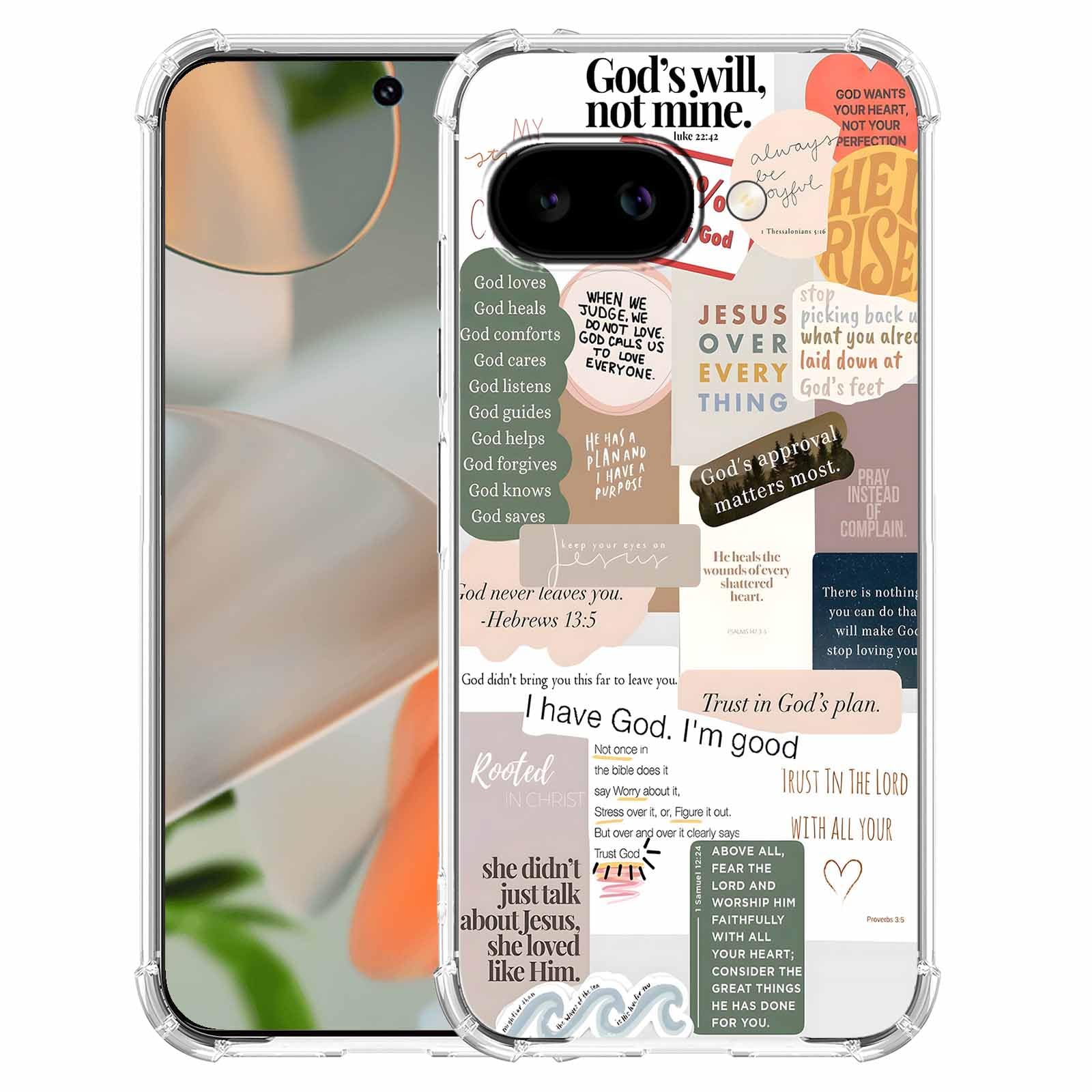 malegaon Bible Verses Christian Jesus Quotes Collage Pattern,Soft TPU Bumper Phone Case for Google Pixel 9a