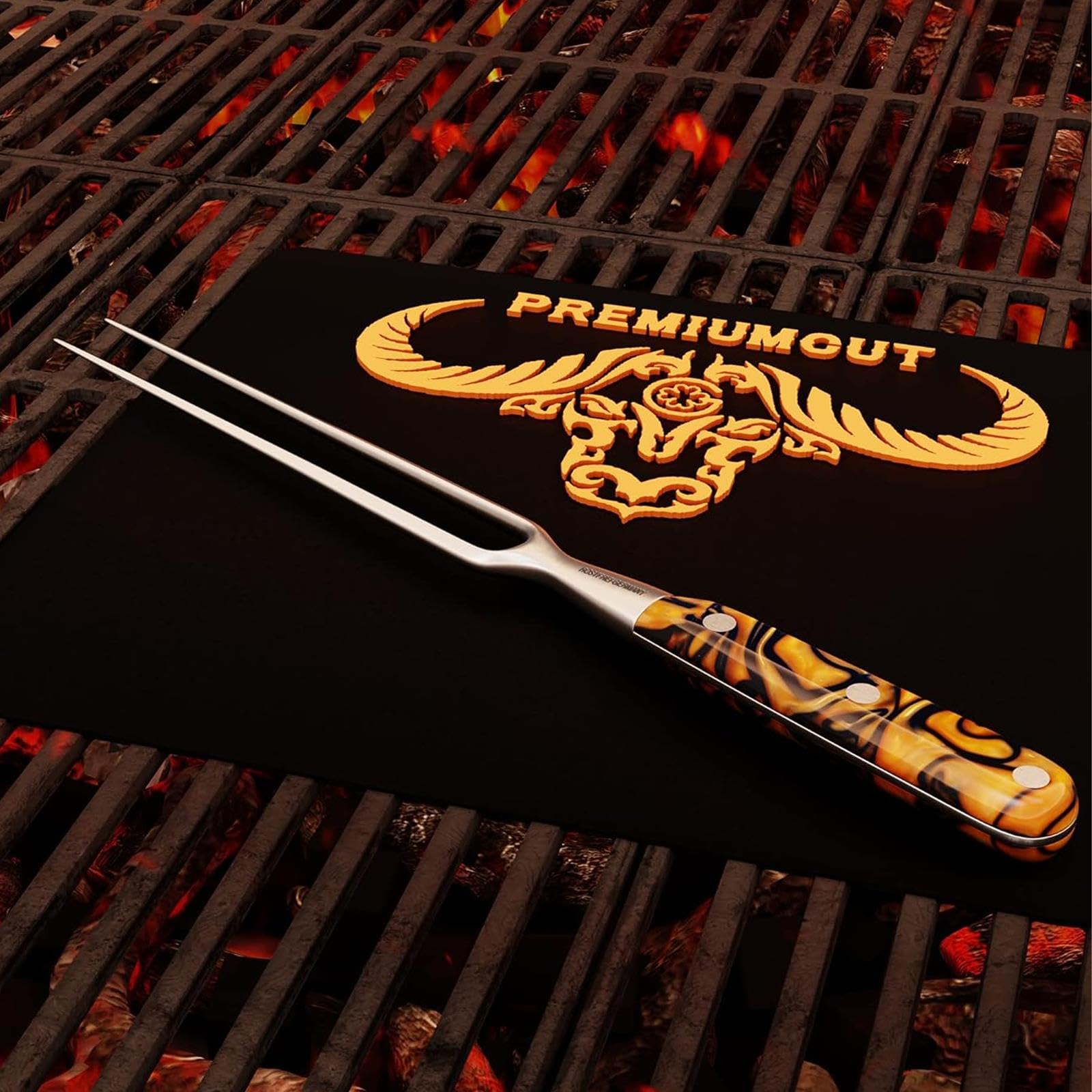 Giesser since 1776 - Made in Germany - Tenedor para trinchar, 21 cm, Spicy Orange, PremiumCut Fork No 1, mango de material acrílico, exótico, inoxidable, cuchiillo para parrilla alemán afilado
