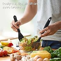 Vista 5 de Juego de 2 espátulas para servir de silicona, espátula ranurada resistente al calor, para cocinar en la cocina. (negro)
