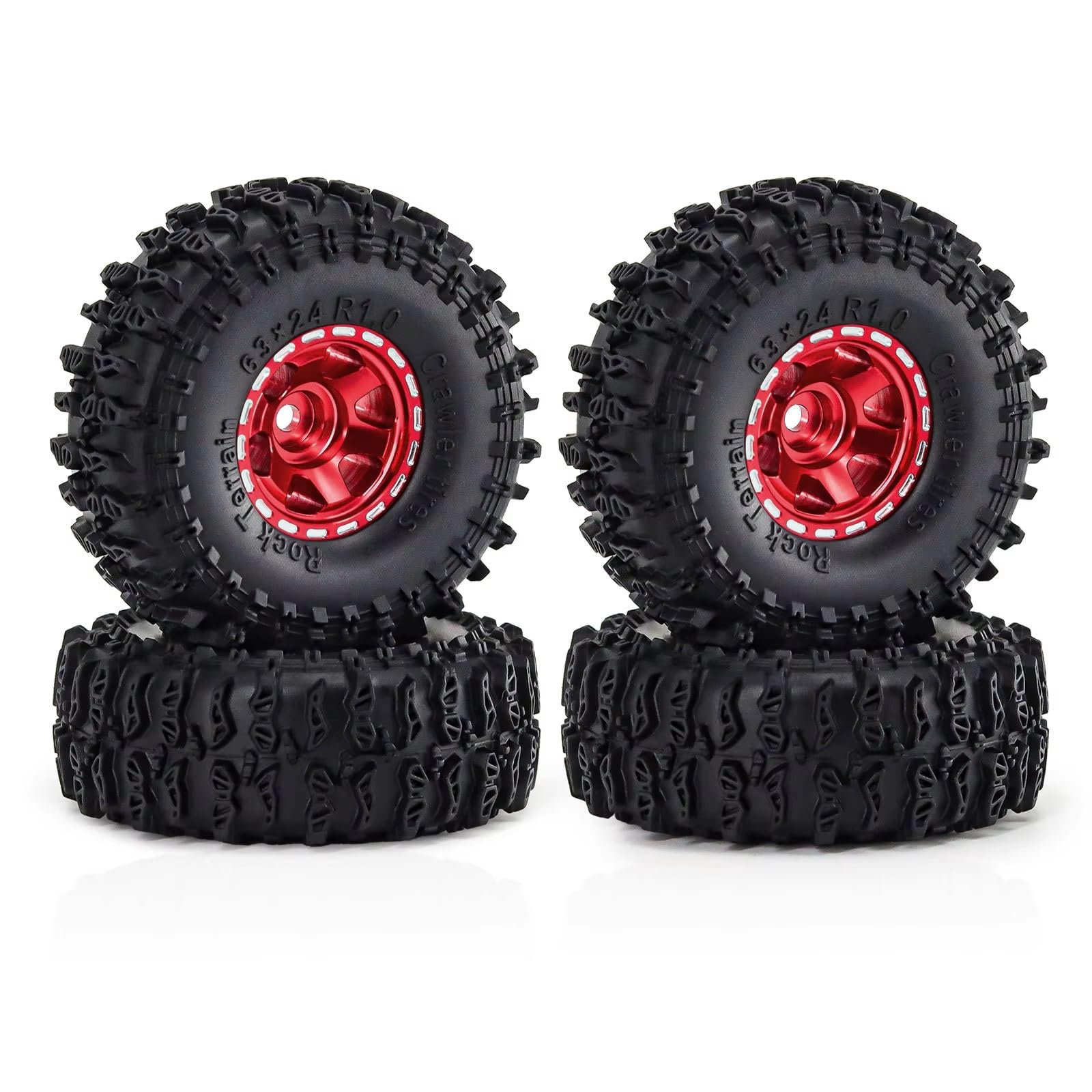 Part Pneumatico Ruota Per Axial Per Gladiator Per Bronco C10 1/24 | Modifica Set Pneumatici Ruote Beadlock RC Car con Cerchi Lega Leggera per Mini Arrampicata su Rocce(Red)