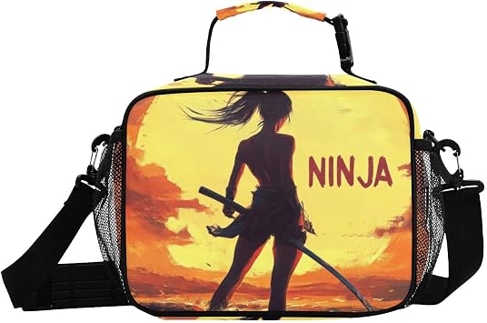 Lunch Boxes Ninja Samurai Woman for Women Men Insulated Lunch Bag for Work, Picnic, Funny Cute Anime Cooler Tote Bag with Adjustable Shoulder Strap