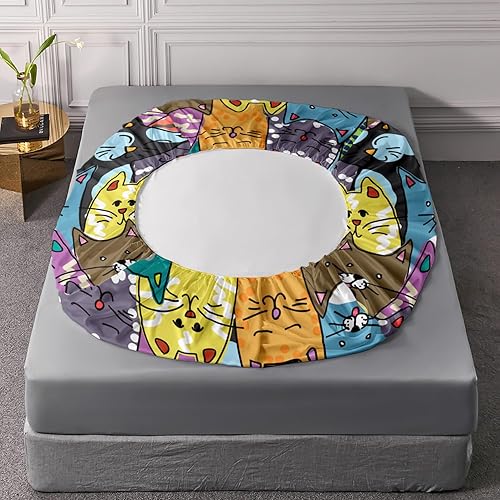 Miniatura 5 de AILONEN Juego de sábanas bajeras ajustables de dibujos animados de gato, tamaño individual XL, colorido y lindo juego de sábanas para niñas y niños,