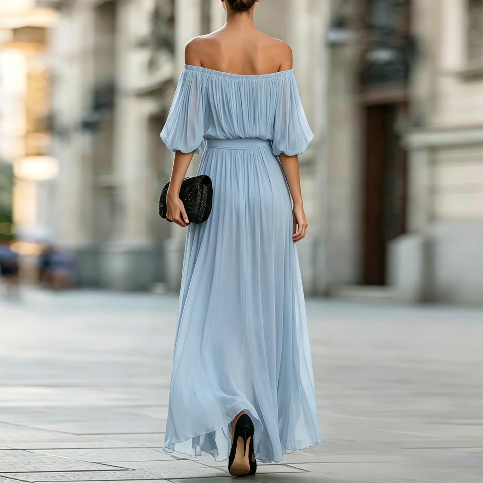 Abendkleid Damen Lang Schulterfrei Cocktailkleid A Linie Tüll Abendkleider Elegant Für Hochzeit Maxi Ballkleid Festliche Abschlusskleid Mit Schlitz Abiballkleider Frauen Kleid Hochzeitsgast