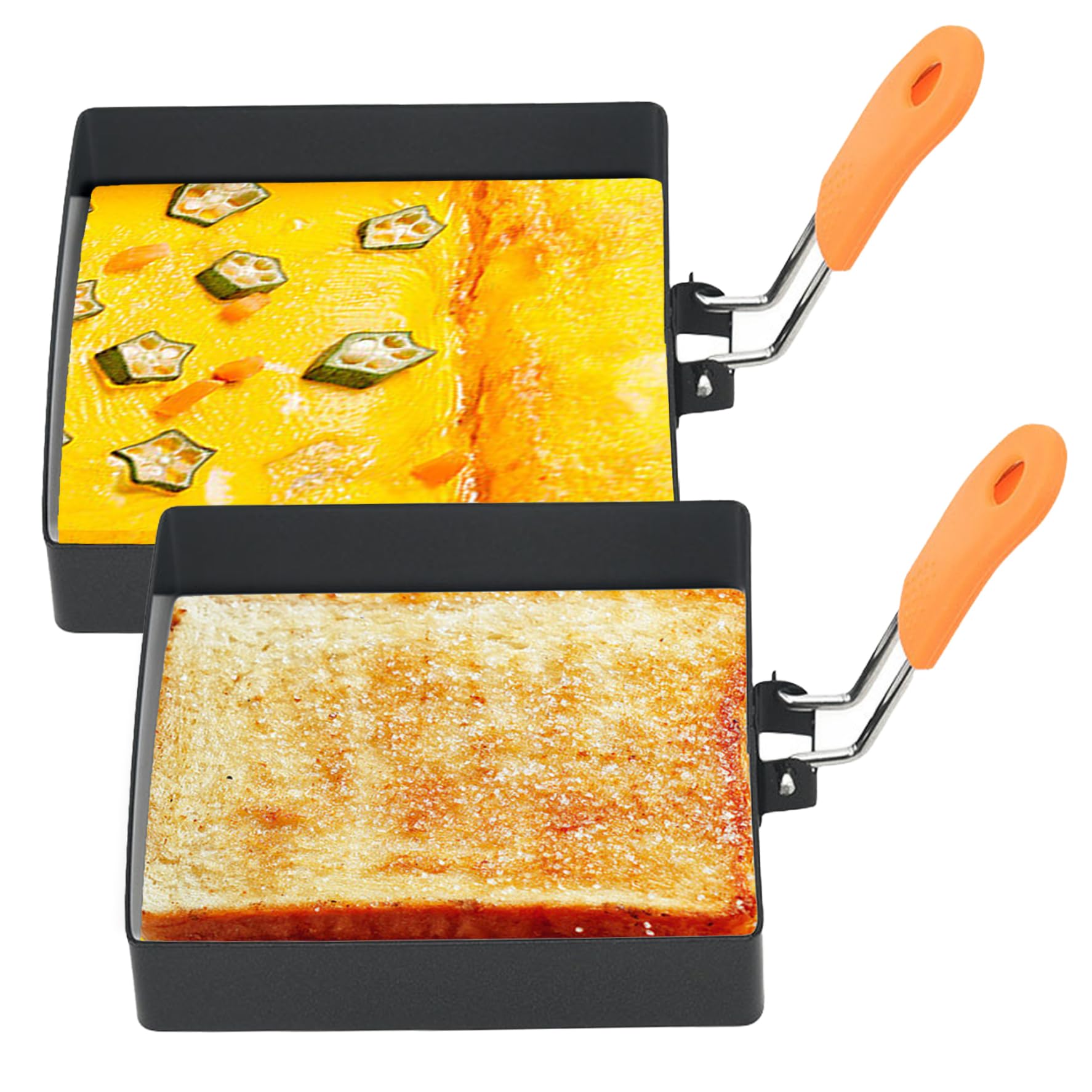 Tsawntd Egg Ring 2Pcs Non-Stick 4 Inch Square Egg Rings for Frying Eggs with Silicone Handle, Stainless Steel Square Mold for Breakfast Sandwiches Griddle Crumpet Style 1 Mold Fried Molds