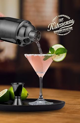 Miniatura 5 de KITESSENSU Juego de Coctelera, Juego de Coctelera de Martini de Acero Inoxidable con Mezclador de Cóctel de 24 Onzas con Agitador de Bebidas, Negro