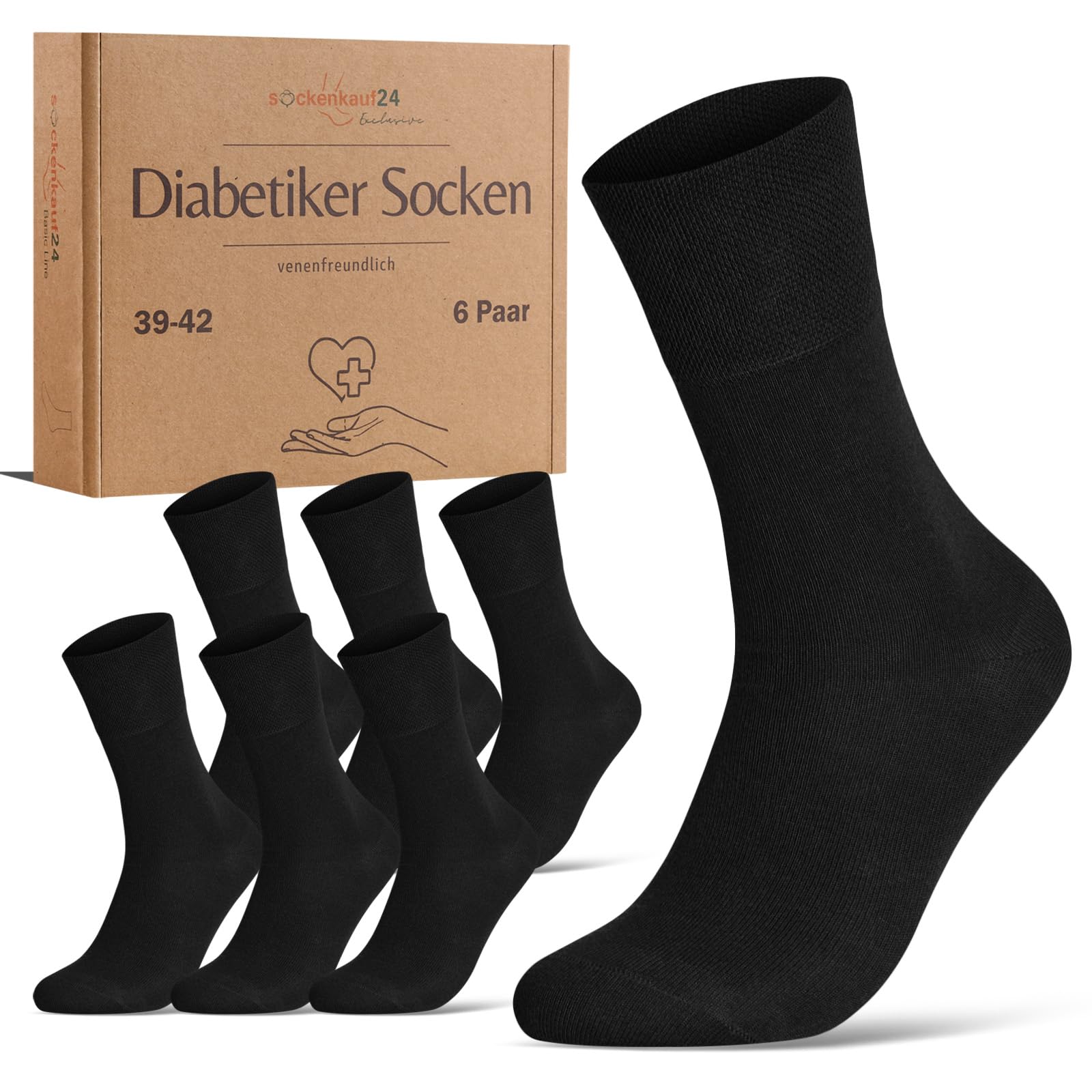 Diabetic Socks without Elasticated Band and Seamless, 97% Cotton, 6 Pairs), with Comfort Band for Men and Women