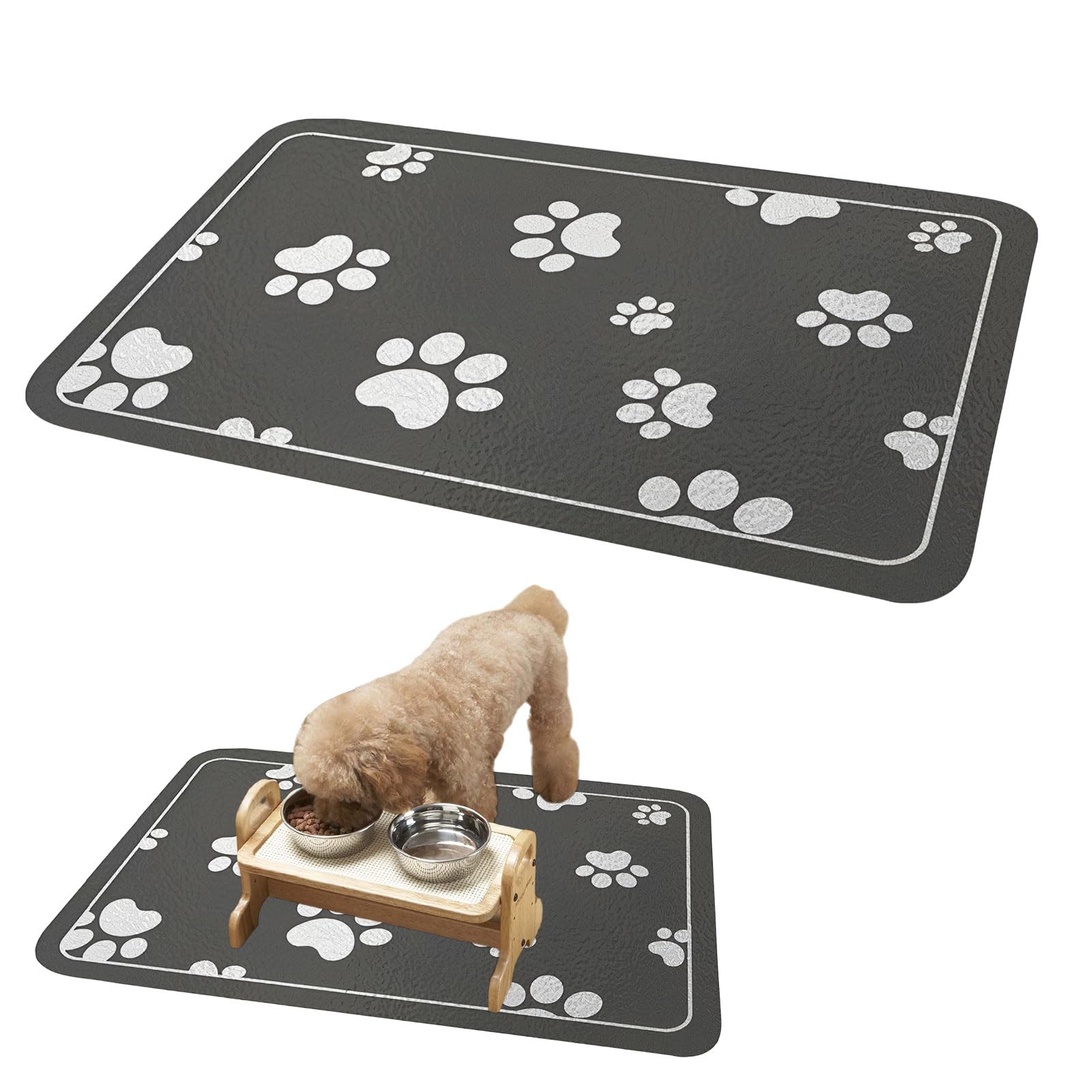 1PCS Dog Food Mat,Dog Bowl Mat for Floors,30x50cm Super Absorbent Pet Feeding Mat,No Stains Quick Dry Water Dispenser Mat,for Food and Water Bowls Diatomaceous Earth Absorbent Dog Mat