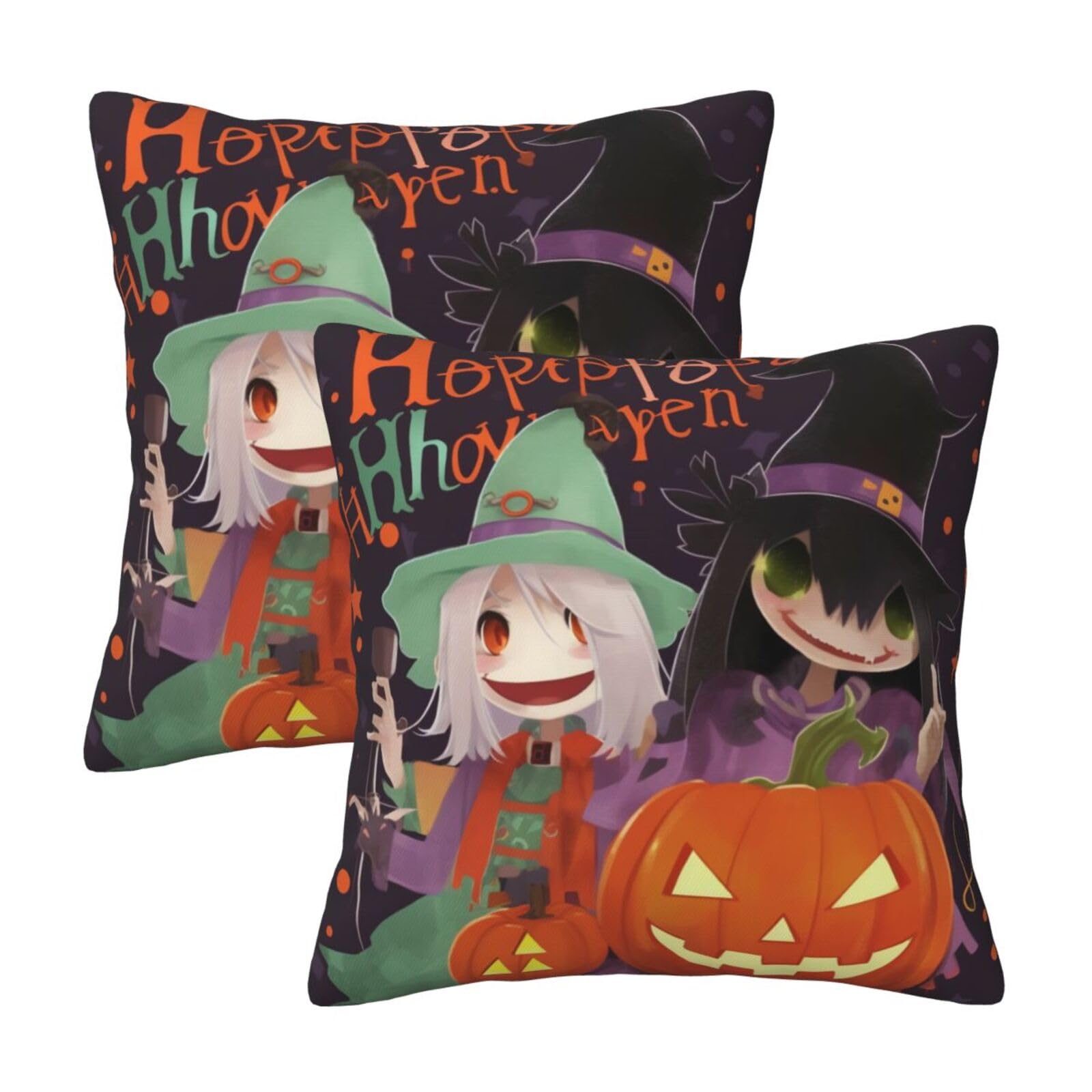 Happy Halloween Throw Pillow Cases 2 Pack Square Pillowcases Soft Pillow Protectors for Couch Livingroom Sofa Bed Office Car,30x30 CM