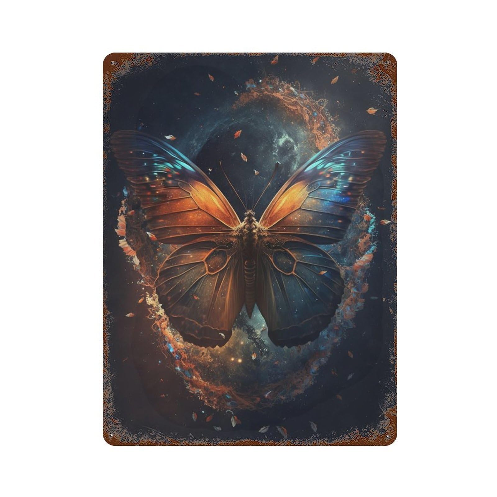 Galactic Butterfly Art Print Distressed Metal Wall Sign 15.7"x11.8", Shabby Chic Decor for Garage, Pub Or Kitchen