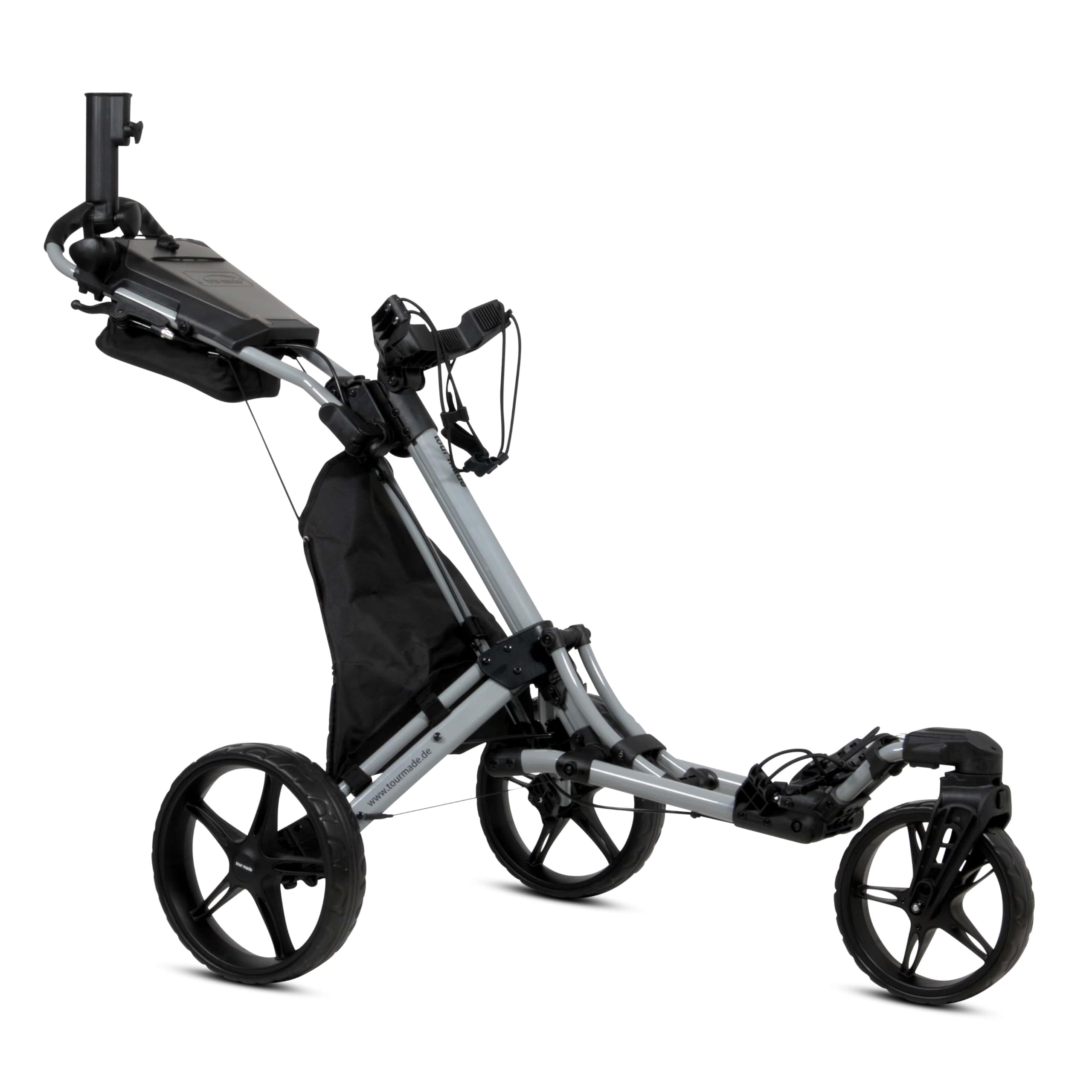 tour-made RT-140 & RT-150 & RT-160 I Push Golf Trolley Foldable 3 Wheels I Load up to 25 kg - Strong Aluminium Frame I German Quality I Many Accessories Included (150-GREY-BLACK)