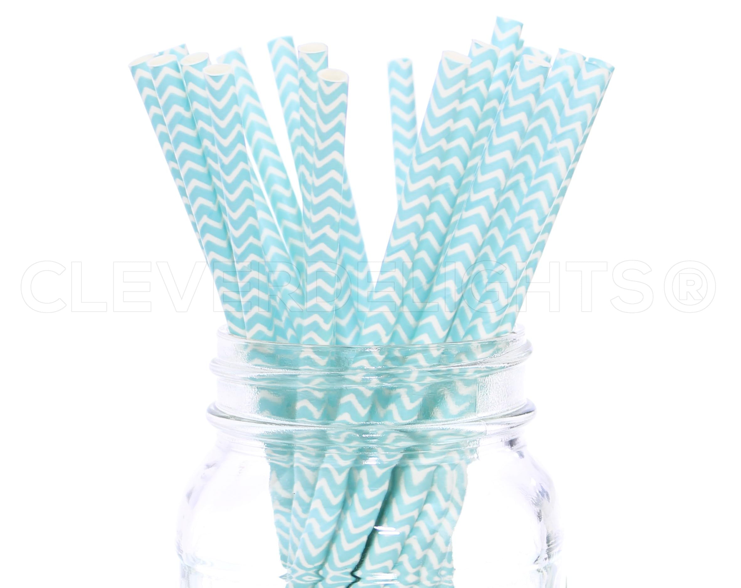CleverDelights Pajitas de papel, pajitas biodegradables ecológicas, caja a granel (400, cheurón azul bebé)