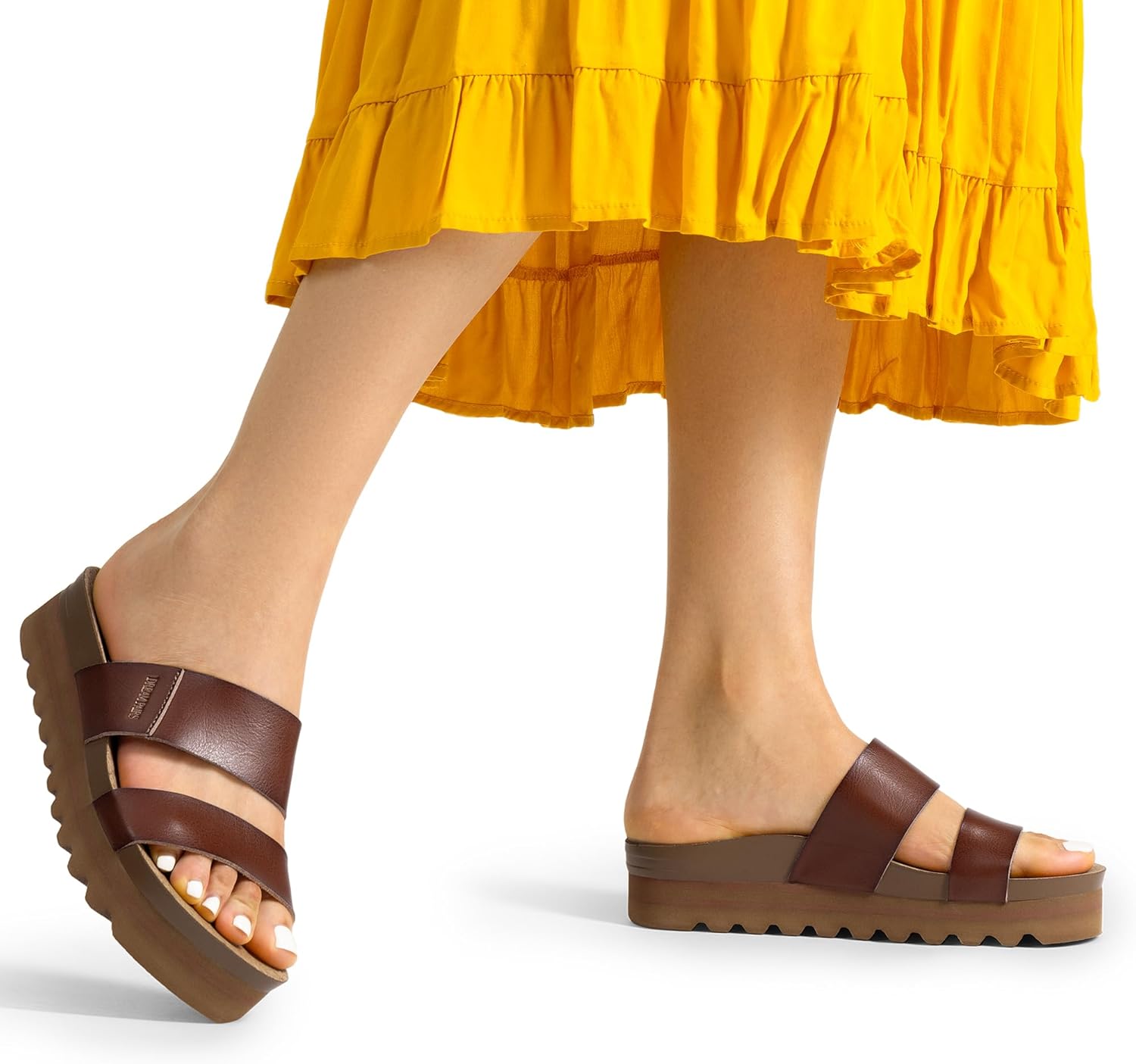 DREAM PAIRS Women's Platform Wedge Sandals with Arch Support, Comfortable Beach Slip-on Flat Sandals, Casual 2-Strap Cork Cushion Slides for Women - Image 7