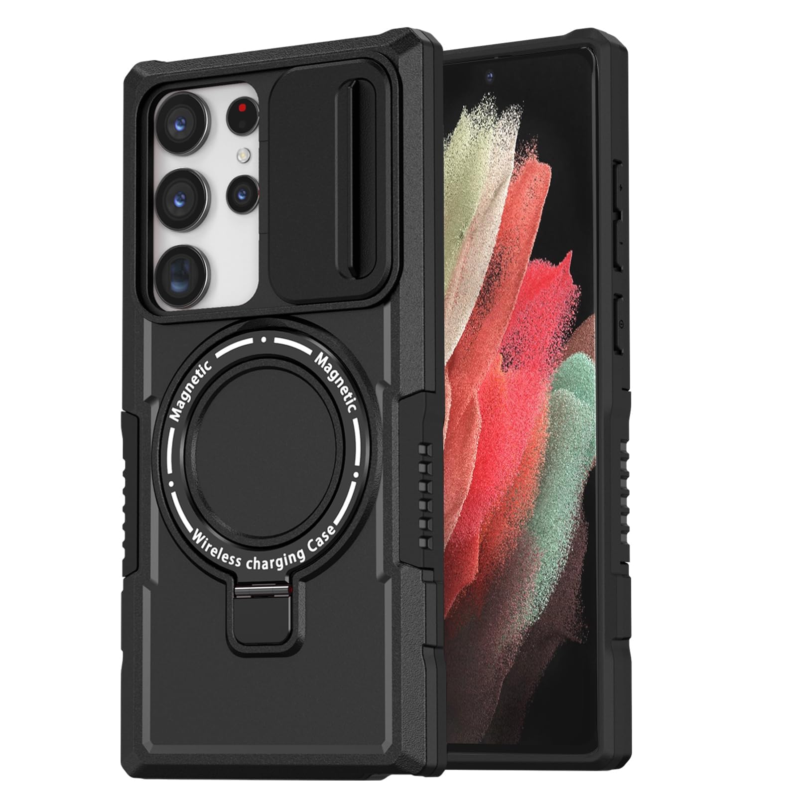 THMEIRA for Samsung Galaxy S21 Ultra Magnetic Case [Compatible with MagSafe] with Camera Cover & Magnetic Ring Kickstand, Military Grade Heavy Duty