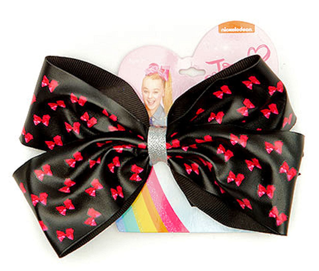 JoJo SiwaHair Bow on Elastic Pony Pink Icons on Card