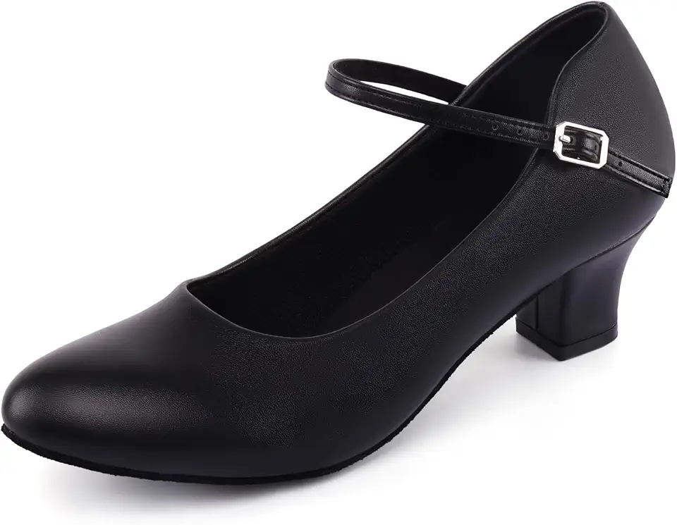 Sapato de dança de salão feminino econômico de couro PU com tira no tornozelo, 5 cm