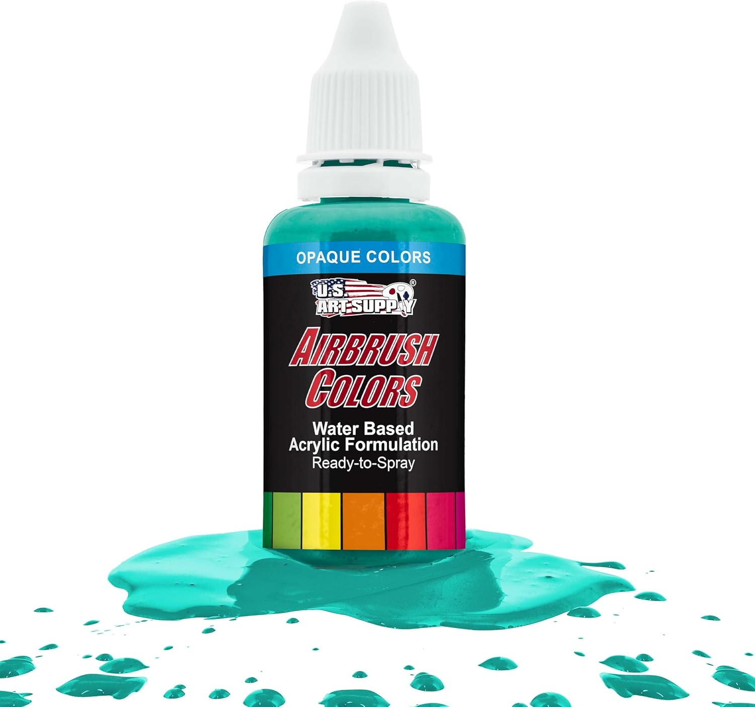 U.S. Art Supply Ready to Spray Opaque Aqua Blue Acrylic Airbrush Paint - 1oz Bottle, Professional Grade Non-Toxic Water-Based Colors for Vibrant & Permanent Results