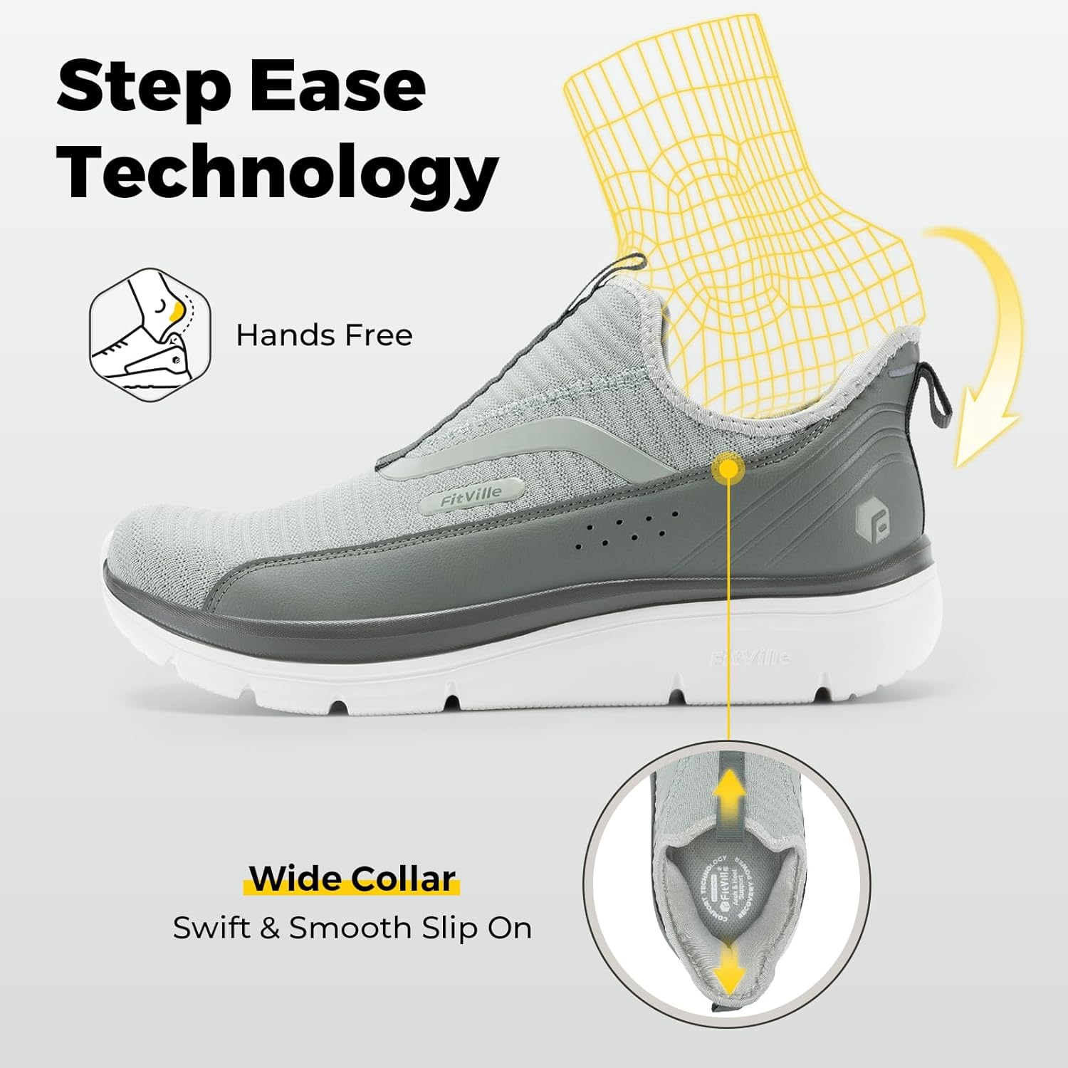 FitVille Men's Extra Wide Slip on Walking Shoes with Arch Support Men Slip on Sneakers for Foot Pain Relief-Stepease V2 - Image 4