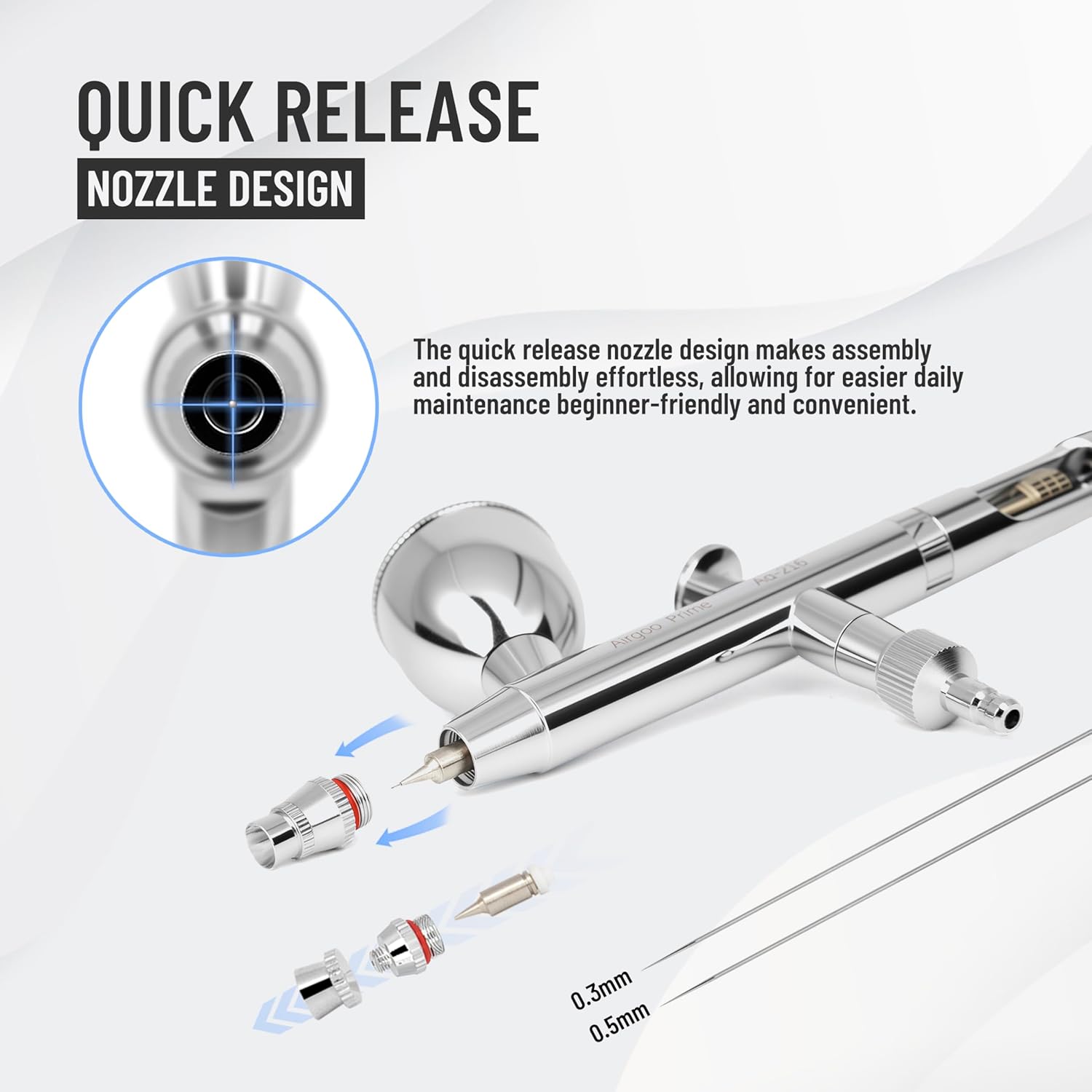 Airgoo Prime Series Airbrush Kit AG-216 Dual Action Gravity Feed Airbrush Kit with 0.3mm/0.5mm Nozzles & Needles, 7CC/10CC Fluid Cups, Oil Lubricant for Tattoo, Modeling, Cake Decor, Nail Painting