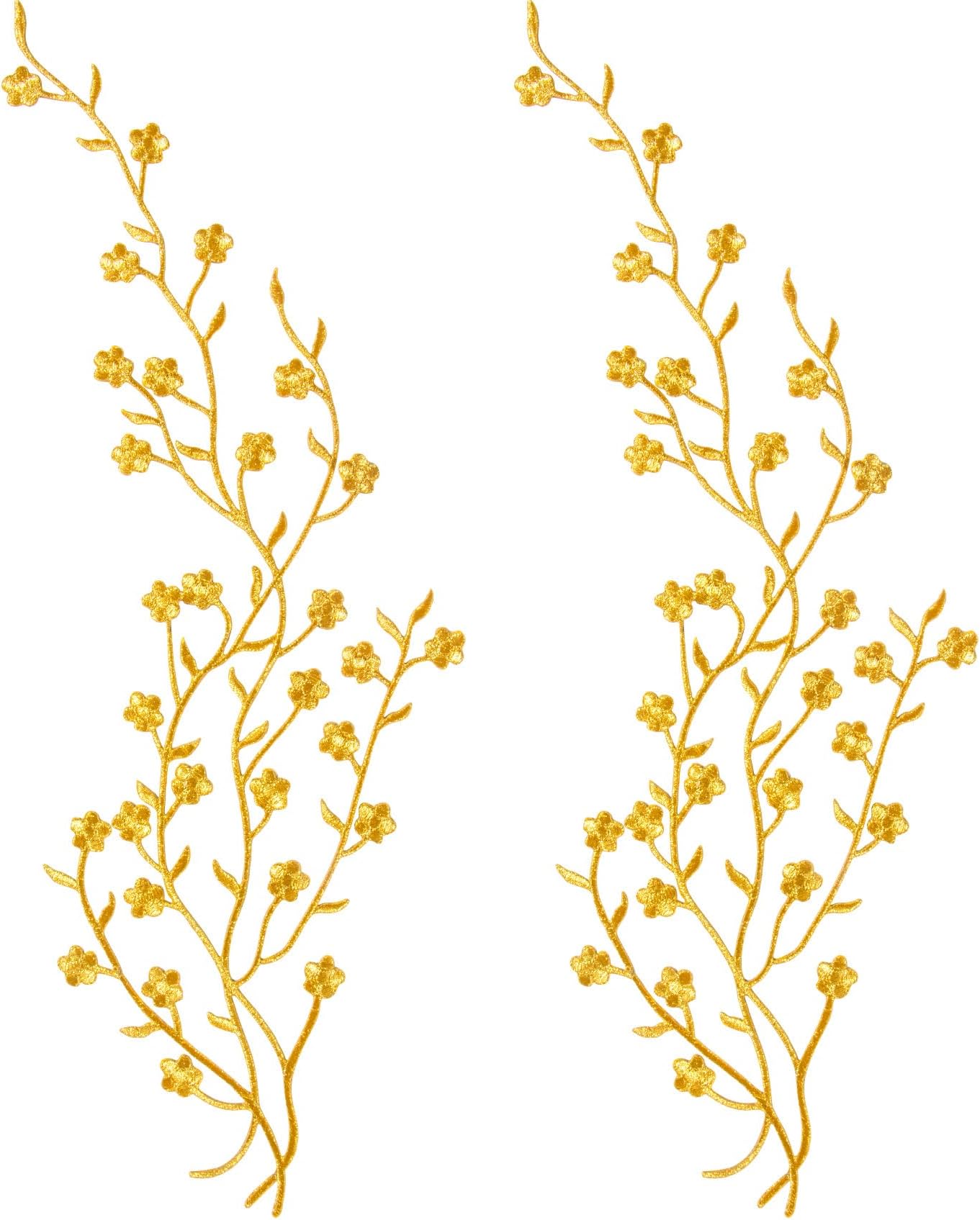 OIIKI Gold Appliques Embellishments for Dresses 2pcs, Iron On Plum Embroidered Patches, Floral Lace Fabric Appliques Embellishments Embroidery Patch for Clothing Crafting