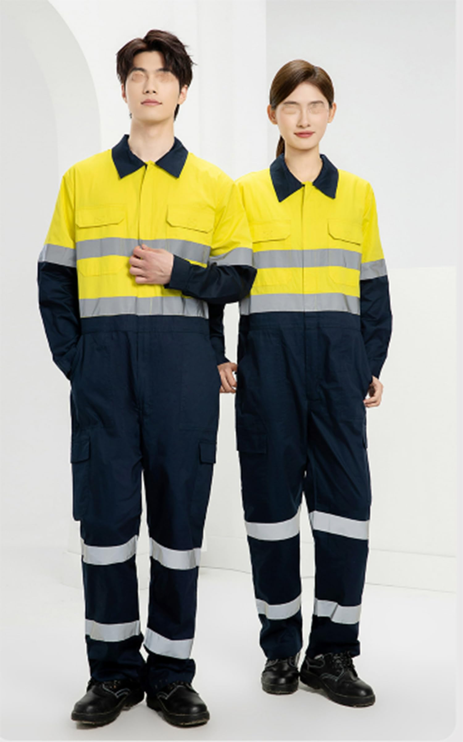 Mono de Manga Larga Mono de Trabajo de algodón Hombres Trabajo Utilitario y de Seguridad Mono con Bolsillos Laterales multifuncionales con Cinta Reflectante y Cremallera