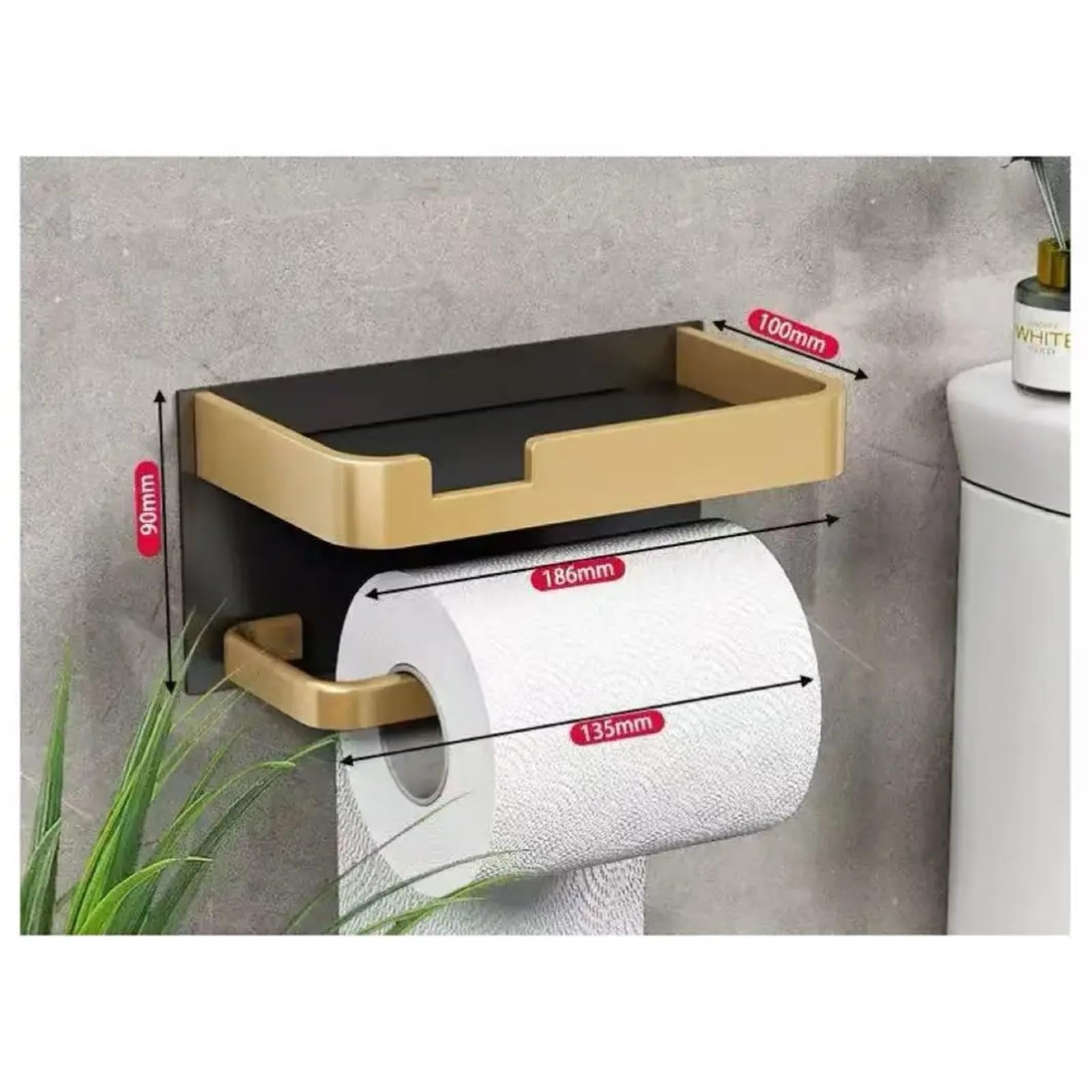 Portarotolo WC adesivo con mensola Porta carta igienica con ripiano | Dispenser di carta igienica in alluminio senza trapano Appendi fazzoletti Accessori for bagno e toilette(ZJP-silvery)