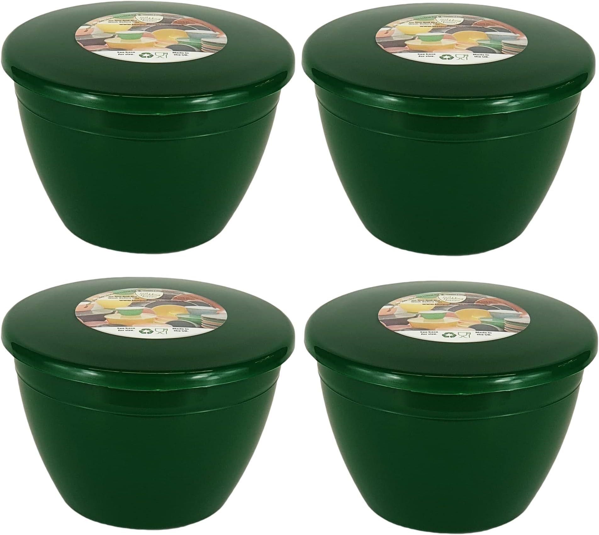Just Pudding Basins1 Pint Plastic Pudding Basin and Lid British Racing Green 4 Pack Steam Pudding Bowls 1pt