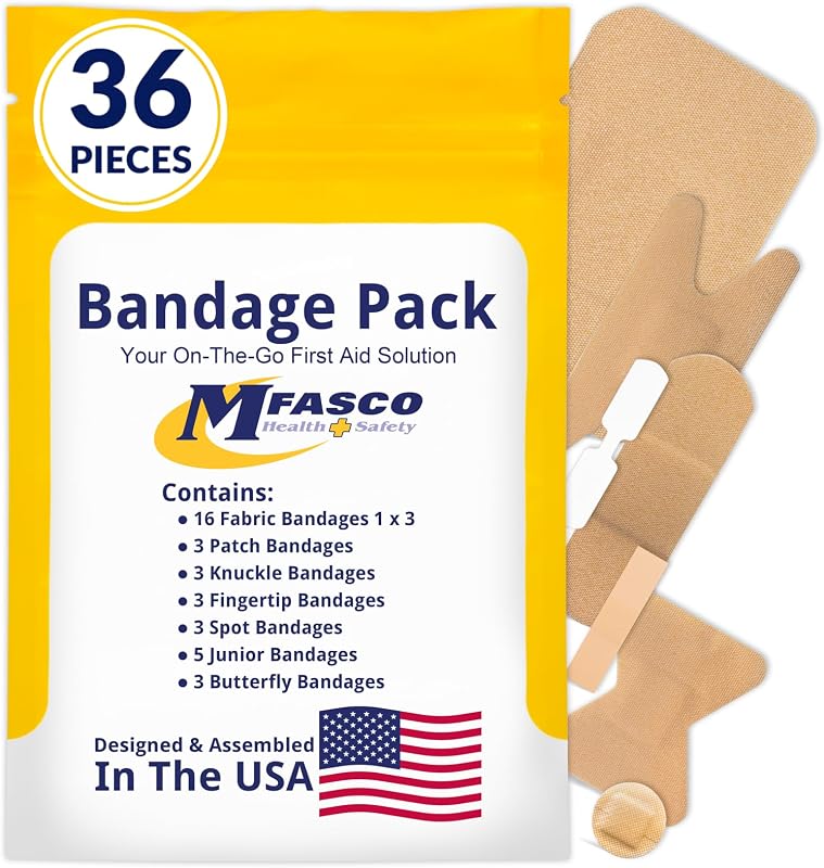 MFASCO Fabric Bandages Refill Pack Assorted Adhesive Travel Use | Convenient travel pack featuring adhesive bandages in assorted sizes for quick access wherever you need them.