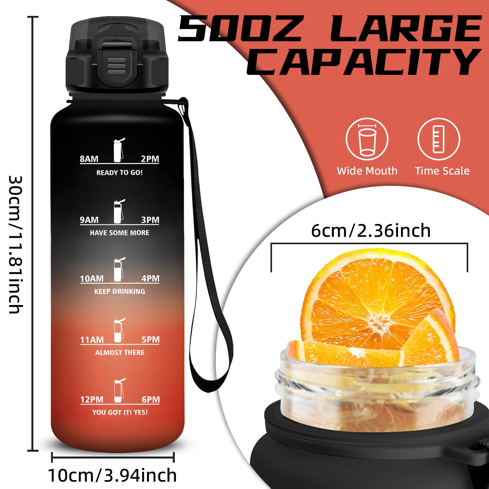 Mujigaga Borraccia 1,5 litri, Borraccia con Cannuccia, Senza Perdite, Borraccie Palestra, Facile da Pulire, Con Slogan Motivazionale, Borracce per Fitness, Campeggio, Viaggio, Escursionismo, Nuotare